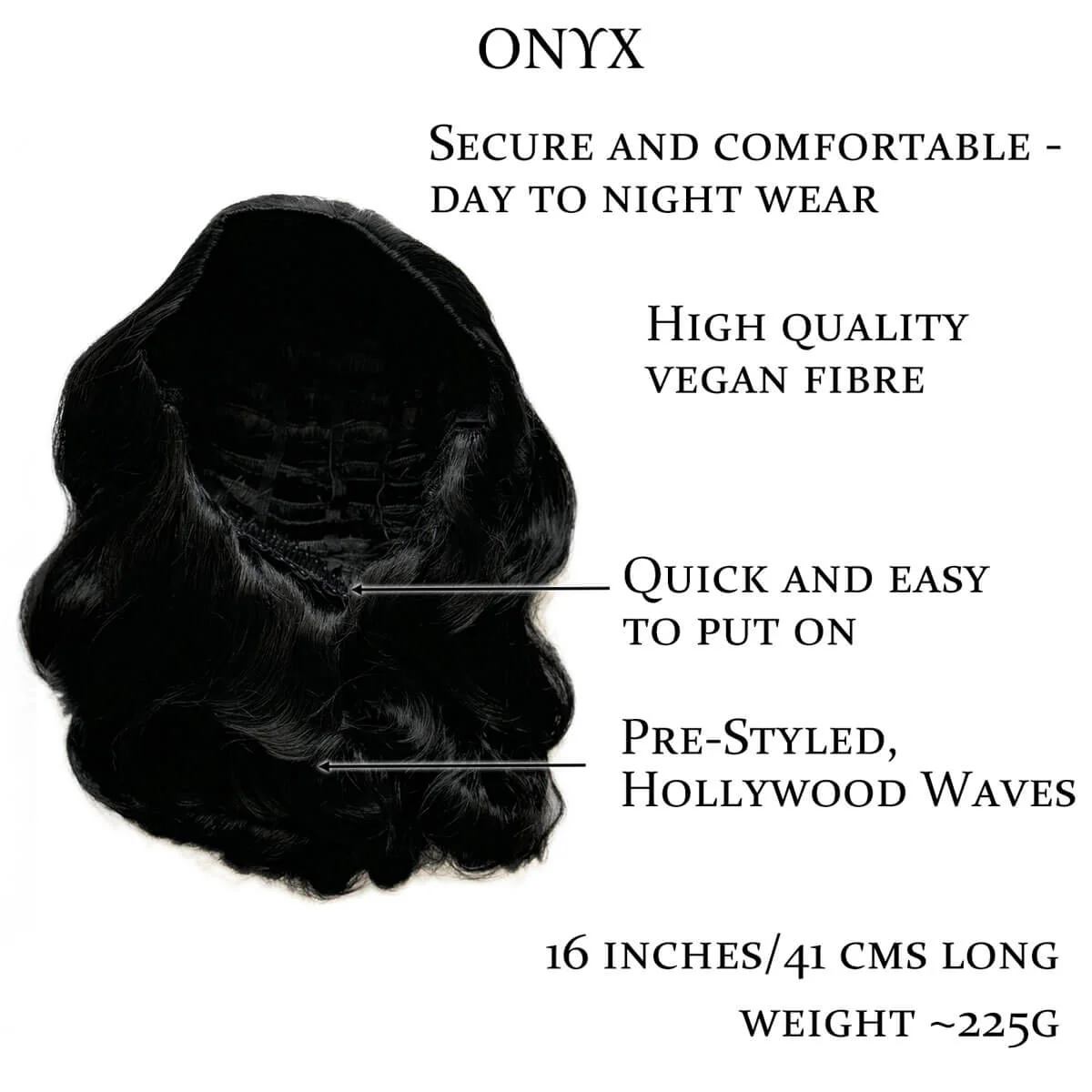 Onyx: 1950s Vintage Hollywood Waves Half Wig - Image 10