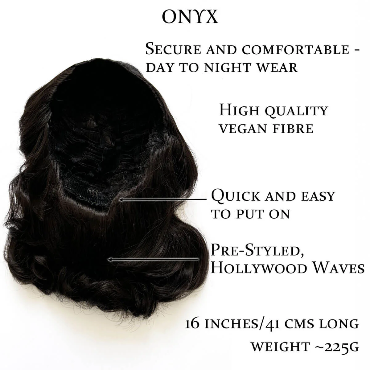 Onyx: 1950s Vintage Hollywood Waves Half Wig - Image 30