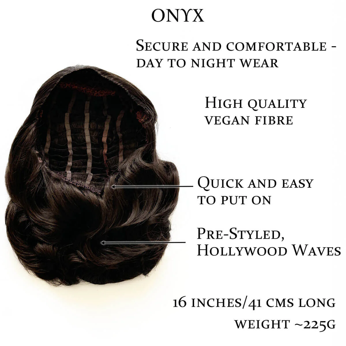 Onyx: 1950s Vintage Hollywood Waves Half Wig - Image 49