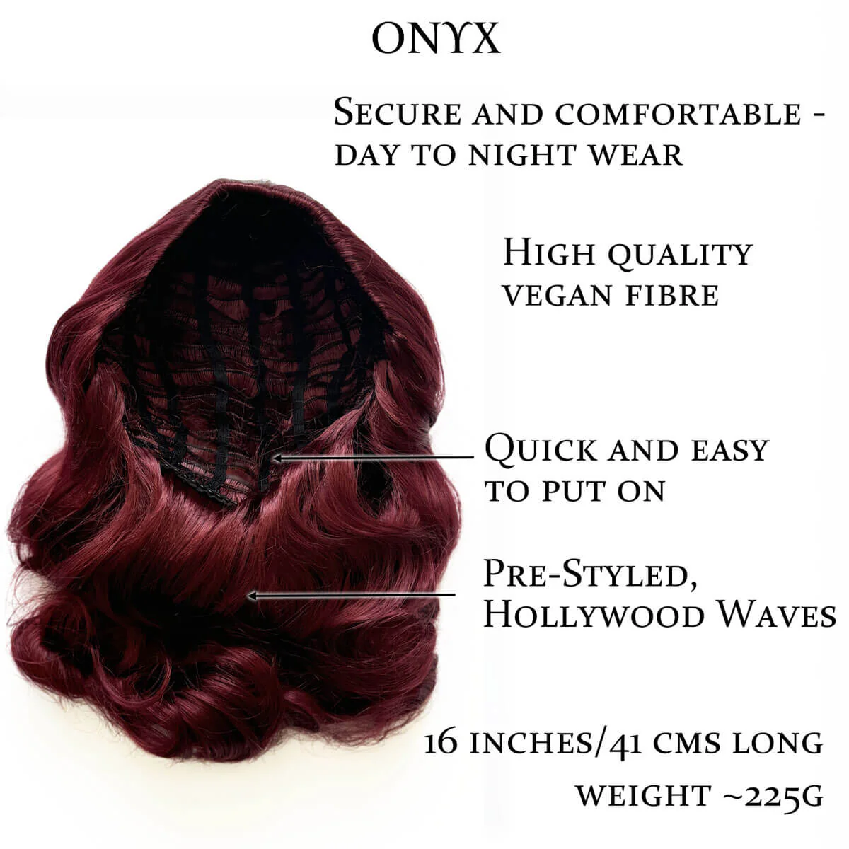 Onyx: 1950s Vintage Hollywood Waves Half Wig - Image 95
