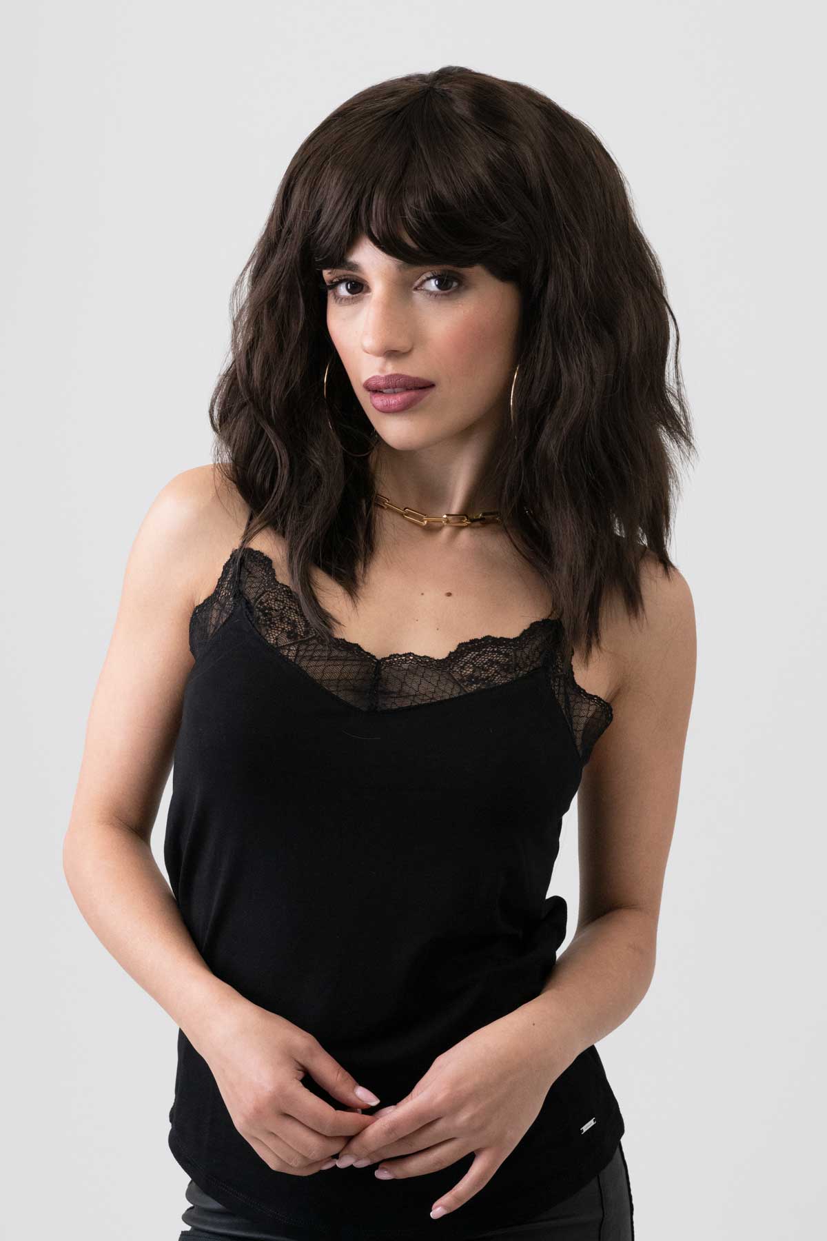 Dark chocolate brown long wavy bob wig: Roxy - Image 2