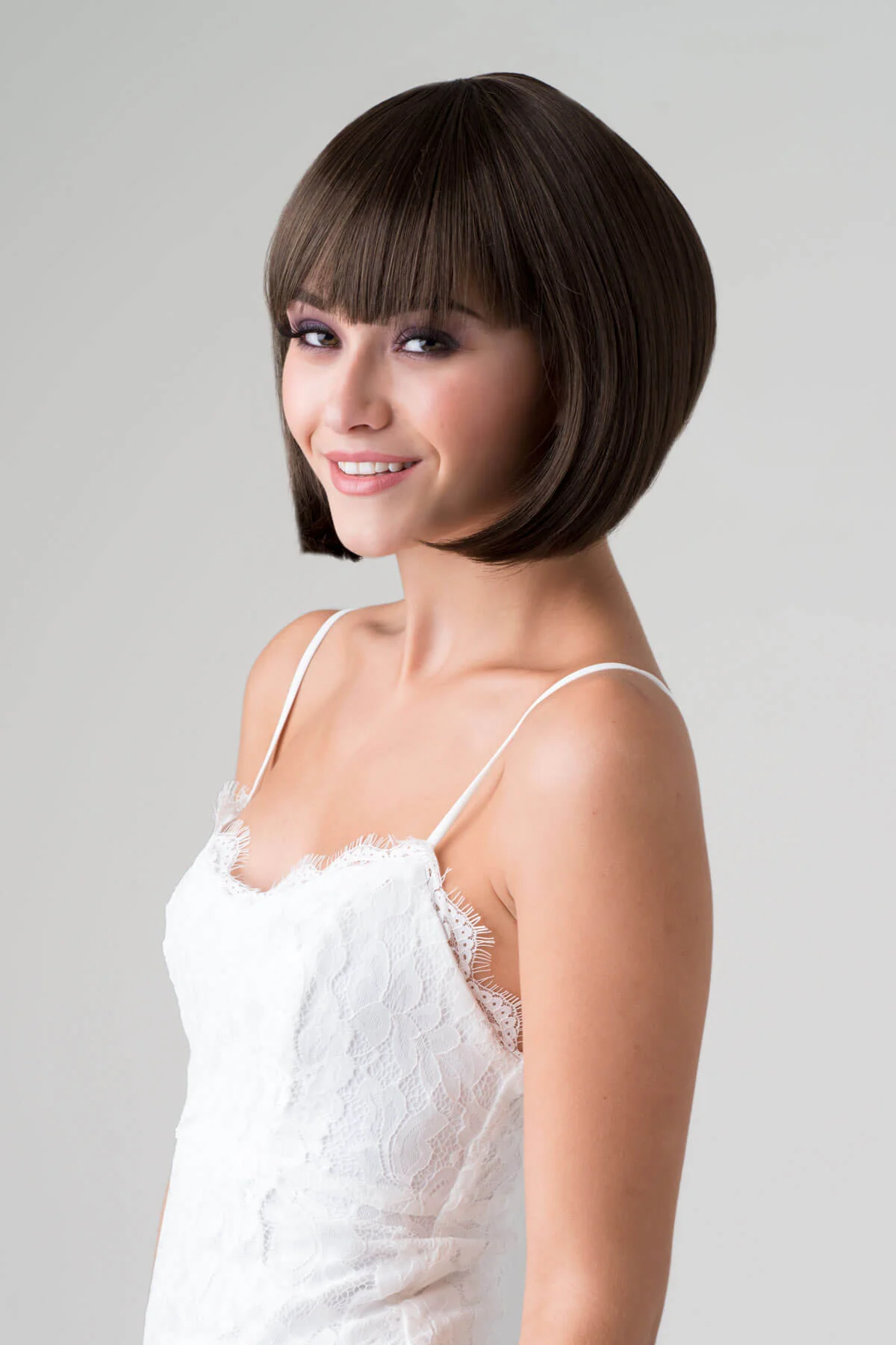 Brown, short inverted bob wig: Colette