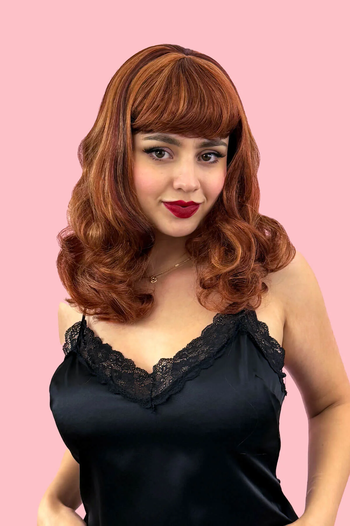 Auburn pinup style wig, finger waved with short fringe: Heidi - Image 2