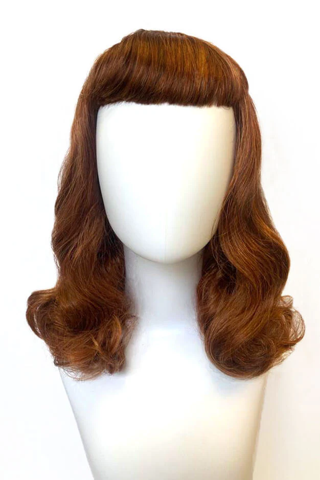 Auburn pinup style wig, finger waved with short fringe: Heidi - Image 3