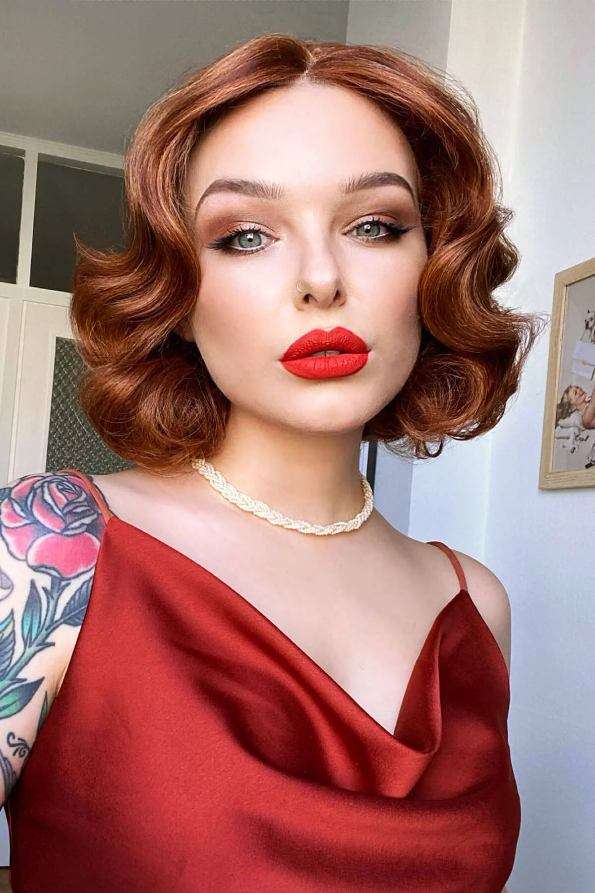 Red, auburn & blonde pinup wig, lace front, vintage style: Ginny - Image 2