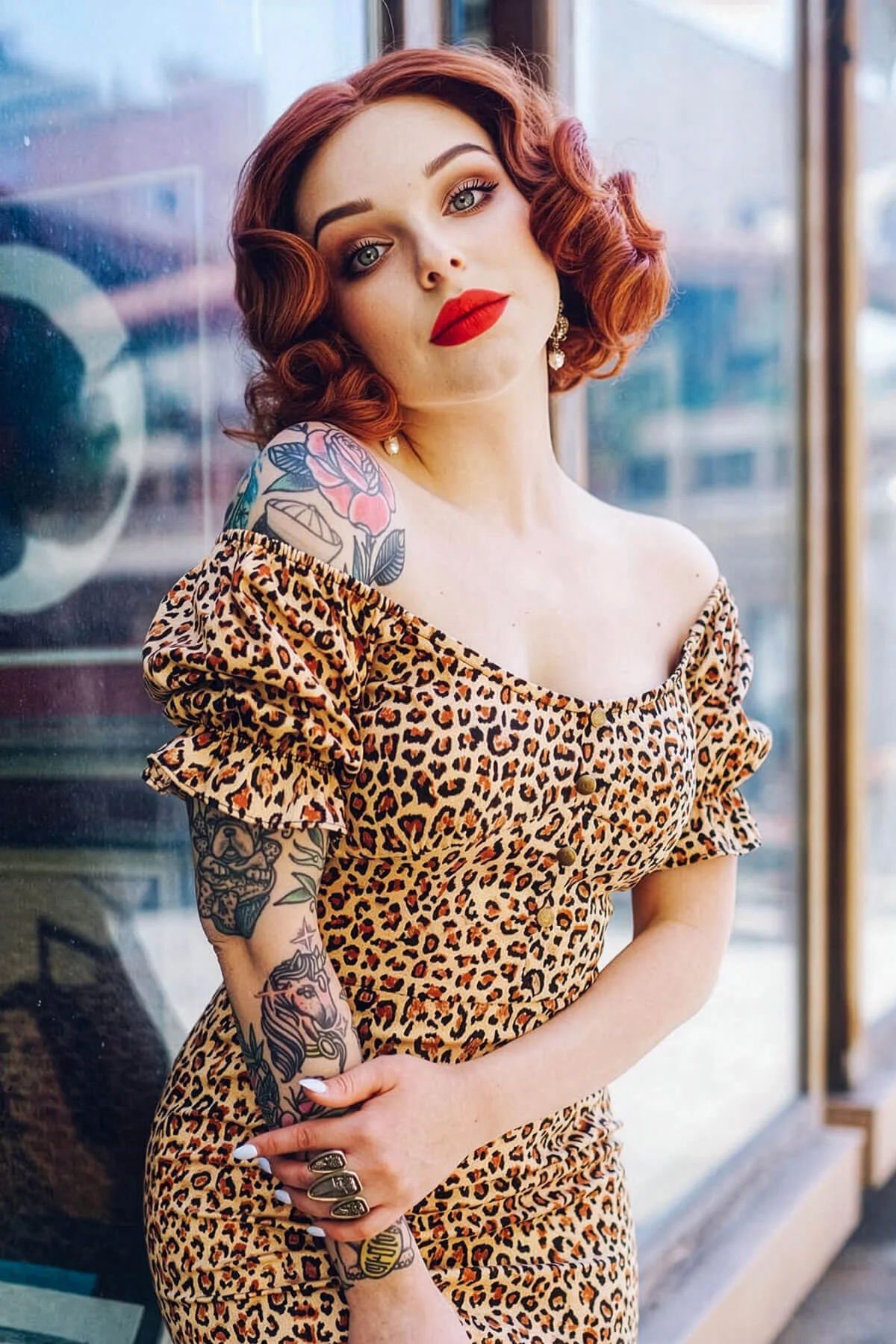 Red, auburn & blonde pinup wig, lace front, vintage style: Ginny - Image 3