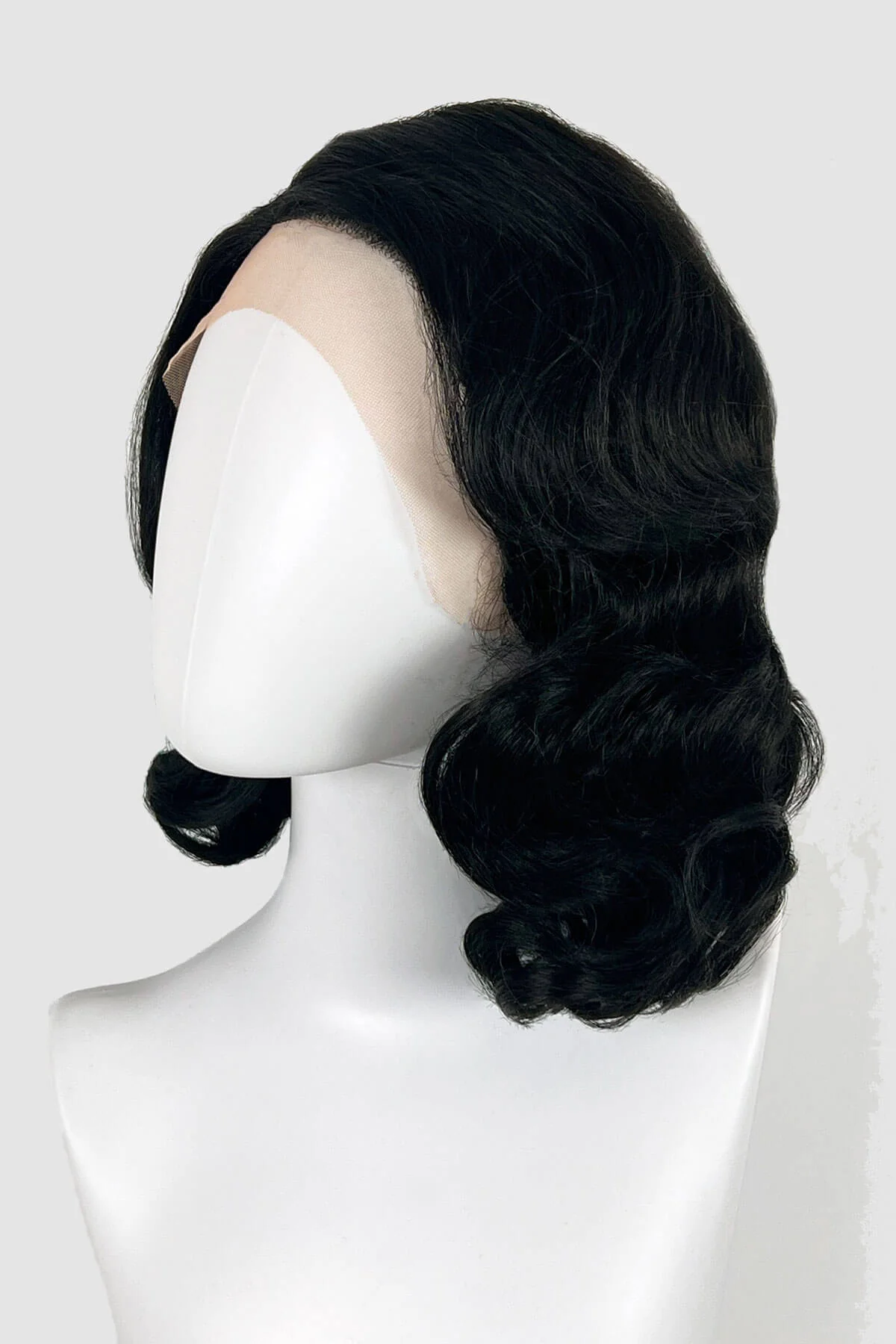 Black lacefront wig, pinup/vintage style, mid length with finger waves: Etta - Image 3