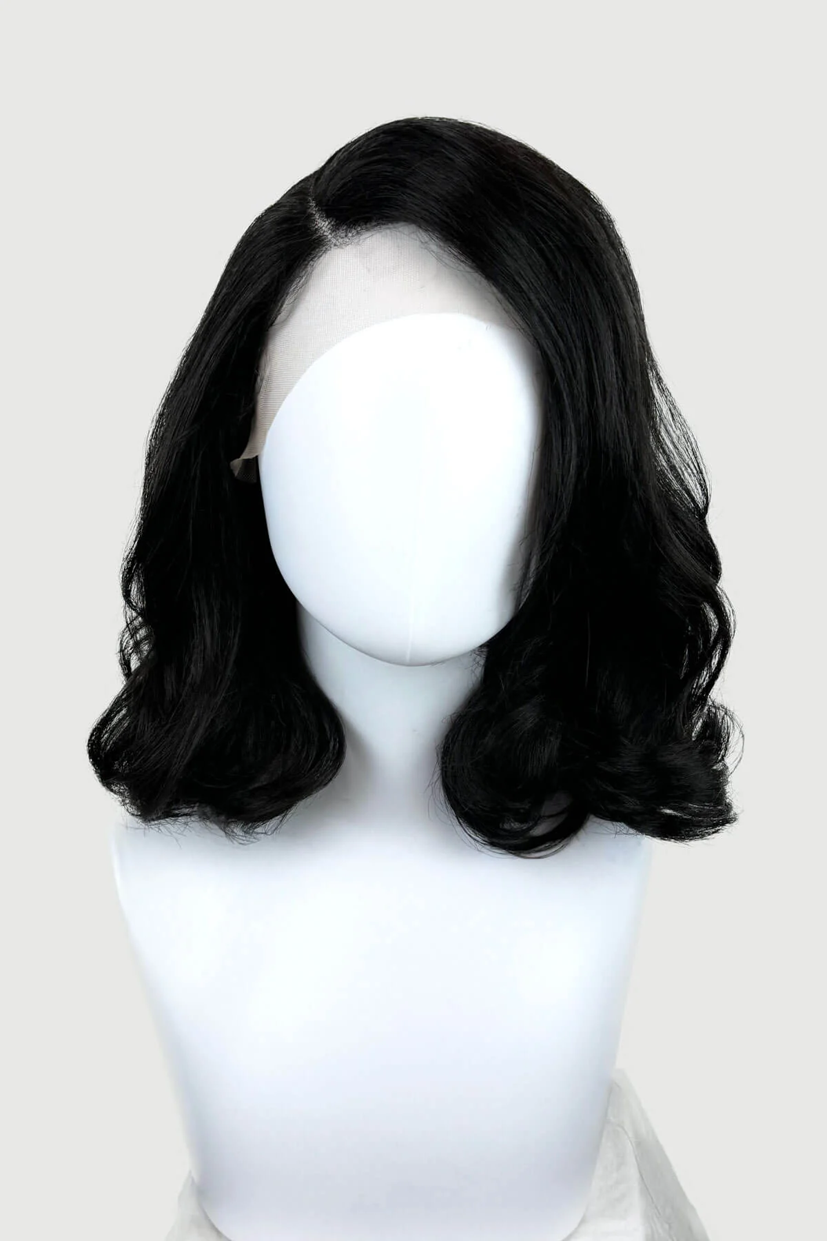 Black shoulder length long bob (lob) lace front wig with side sweeping fringe/bangs: Amaris - Image 3