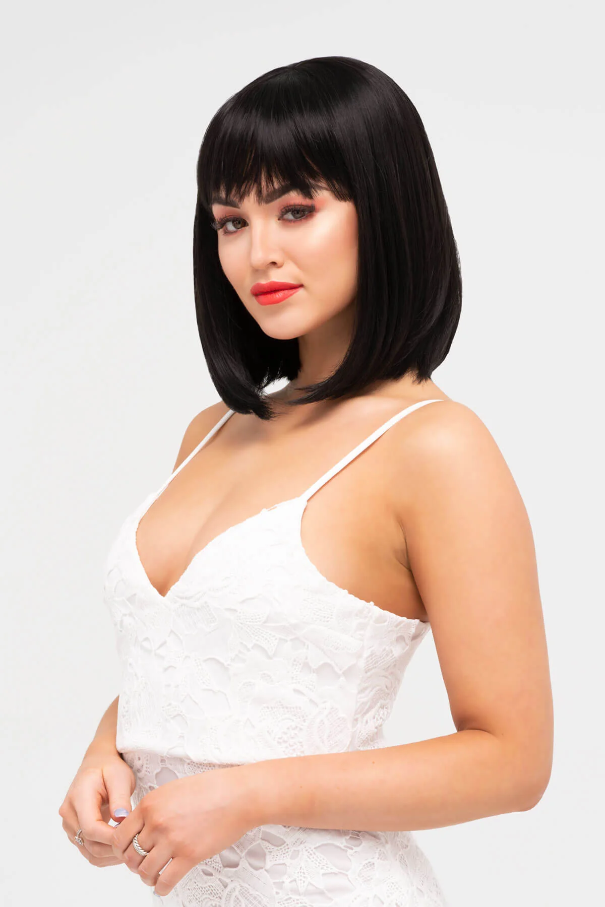 Black long bob wig, shoulder length: Evie - Image 2
