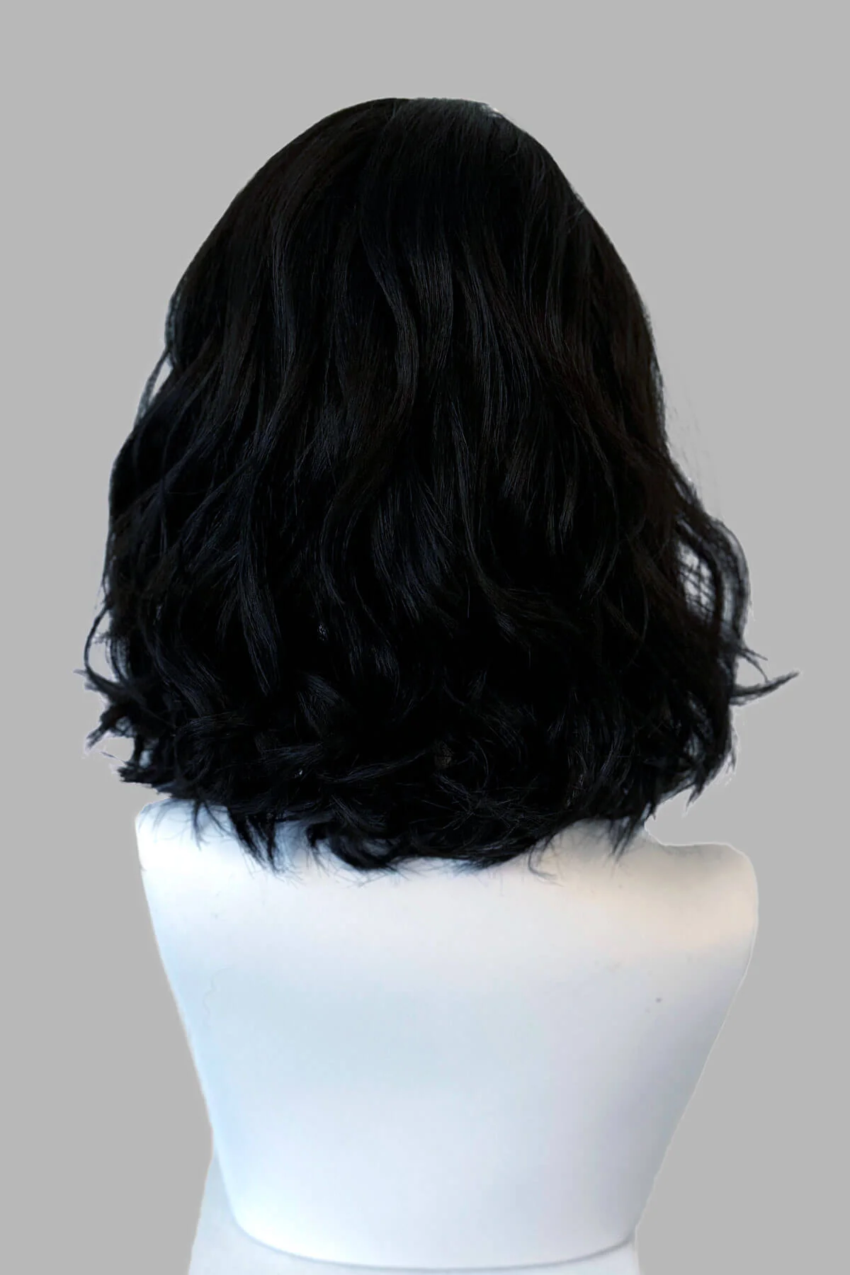 Black long wavy bob (lob) wig with swept fringe: Eleena - Image 3