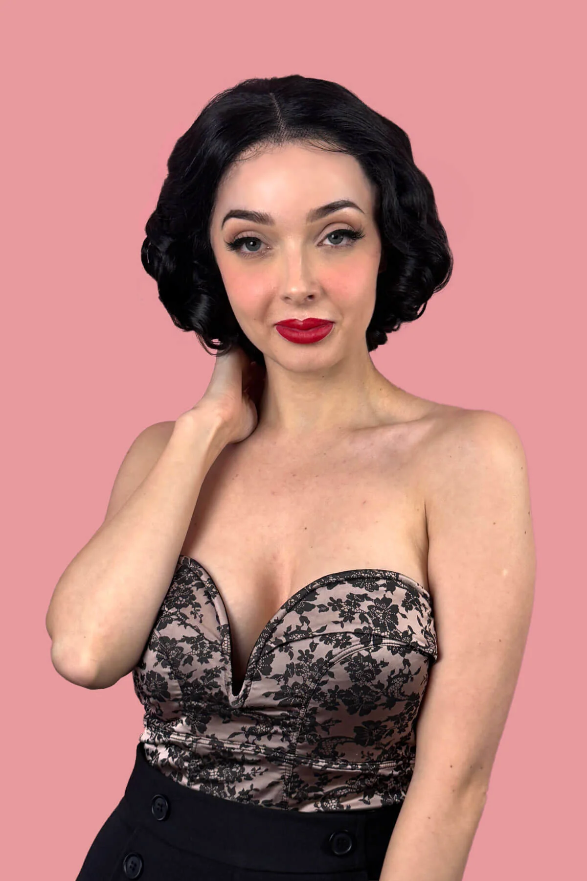 Black pinup wig, lace front, vintage style: Halle