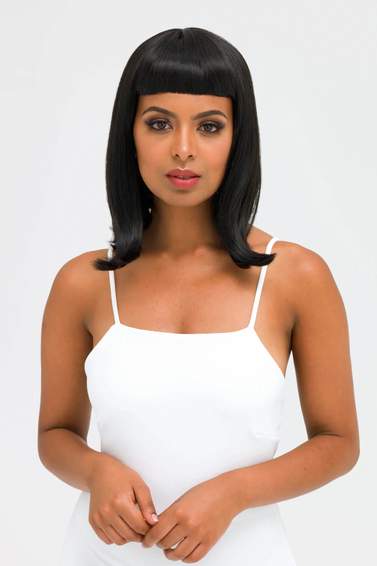 Black long bob wig with a short retro, rockabilly-style fringe: Beth - Image 6