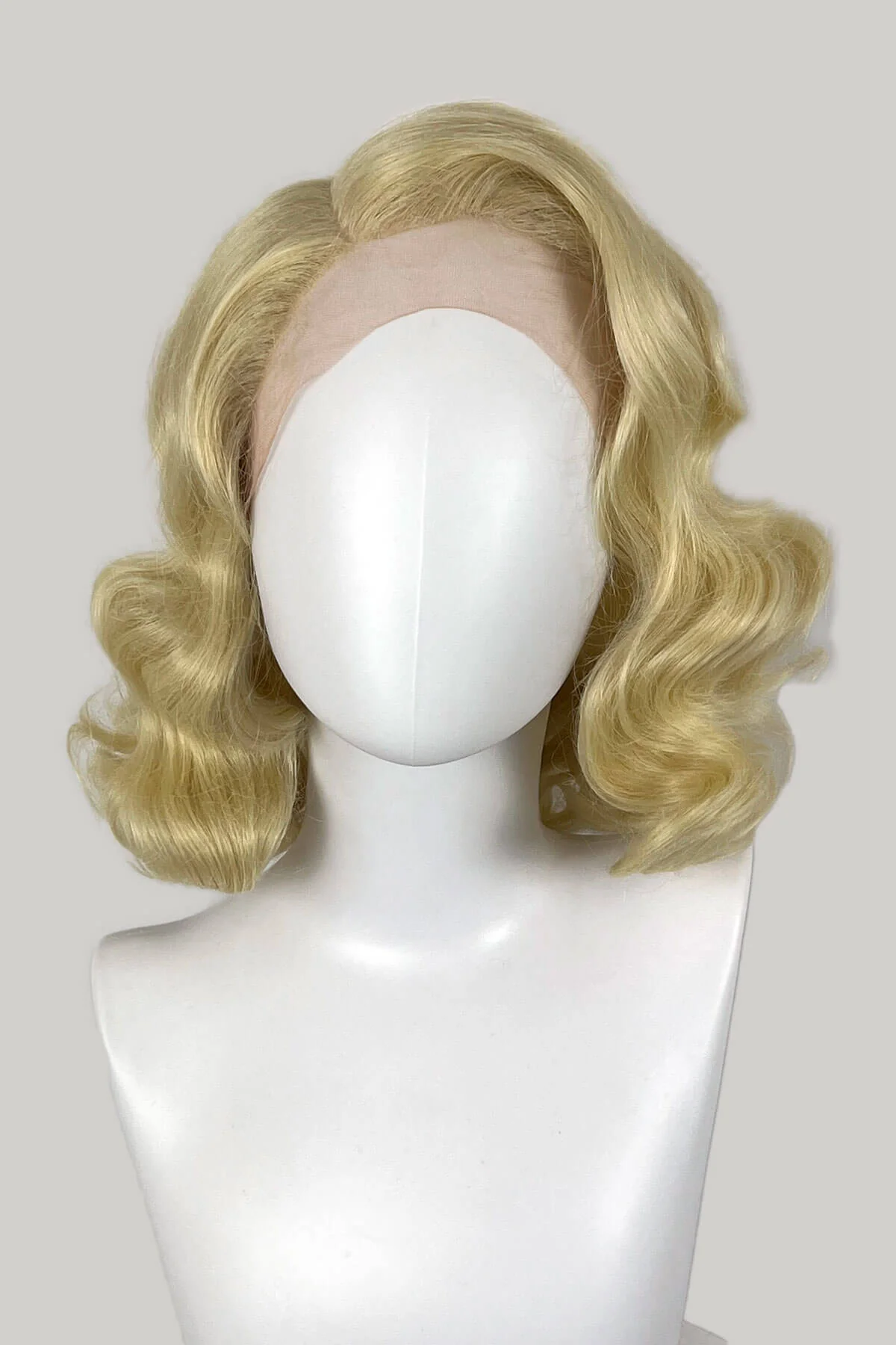 Blonde full lace front wig, pinup/vintage style, mid length with finger waves: Lucinda