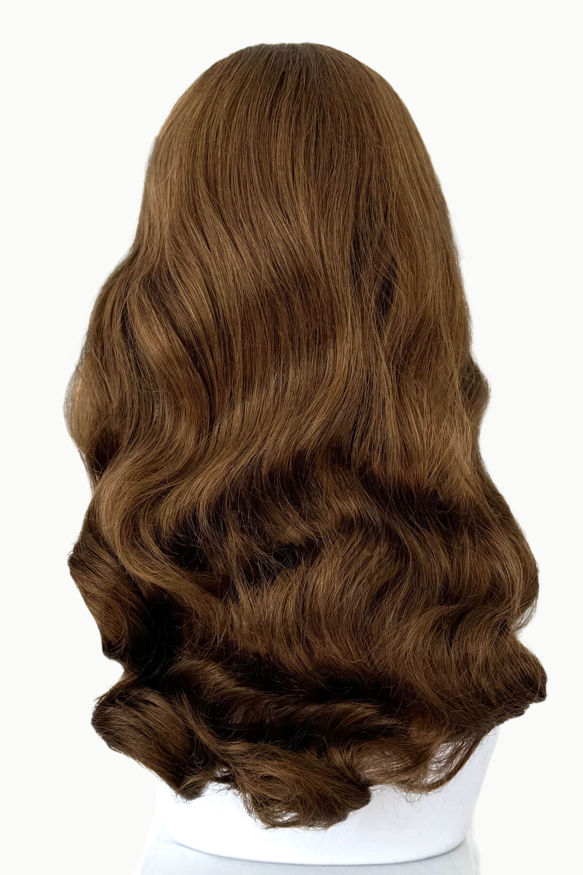 Brown pinup style wig, with long waves and a short fringe: Rosie - Image 7