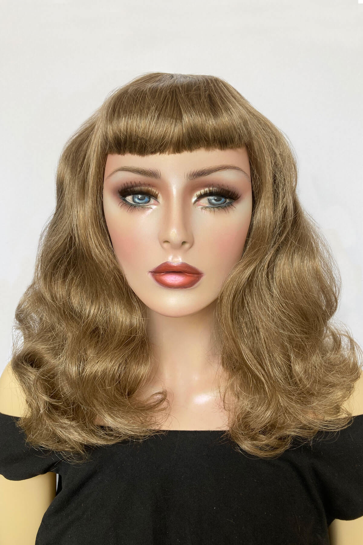 Brown & blonde pin-up style wig, vintage waves, short fringe: Peggy - Image 4
