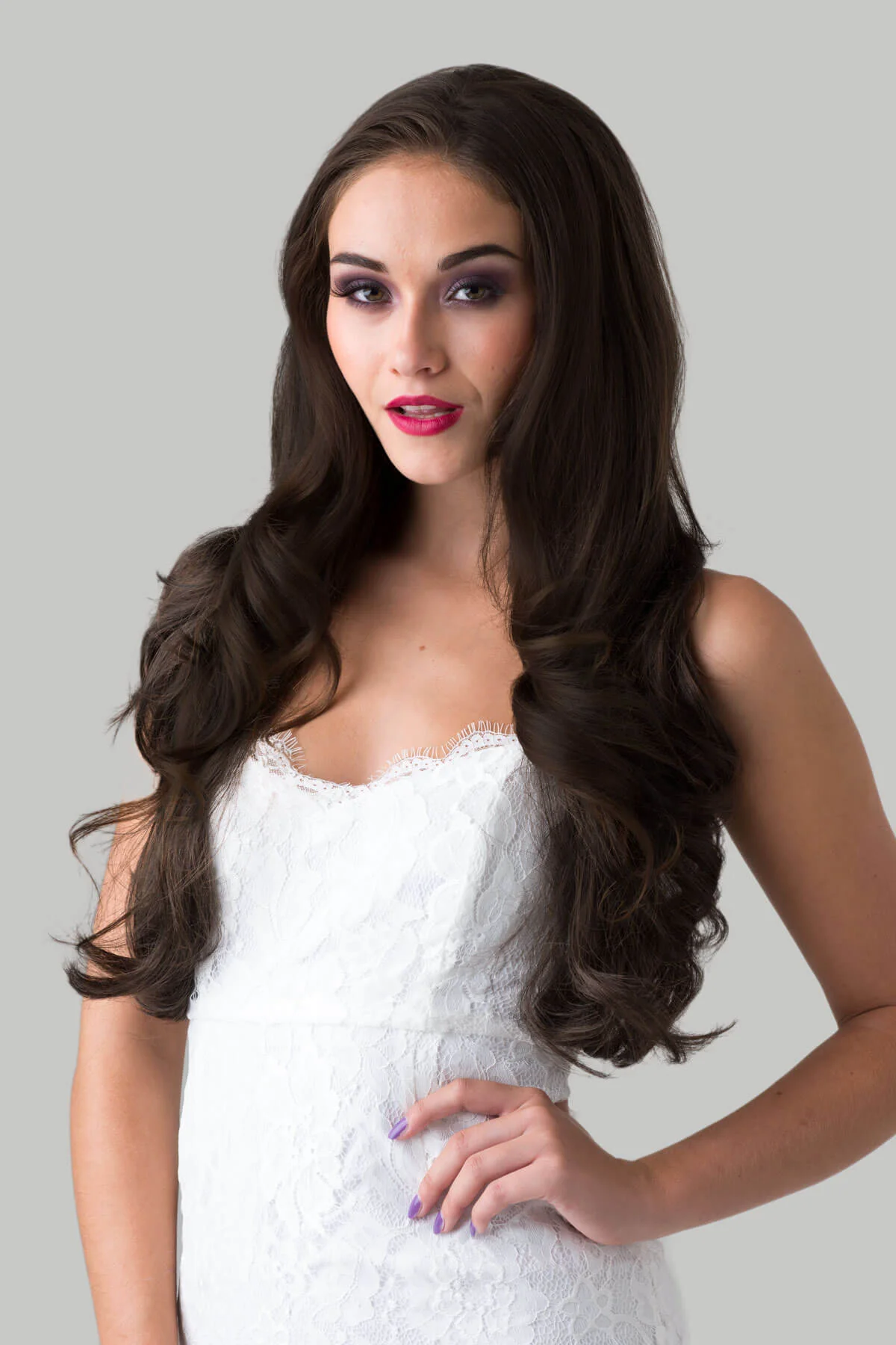 Simone - Bouncy Blowout Style Long Layered Brown Half Wig - Image 16
