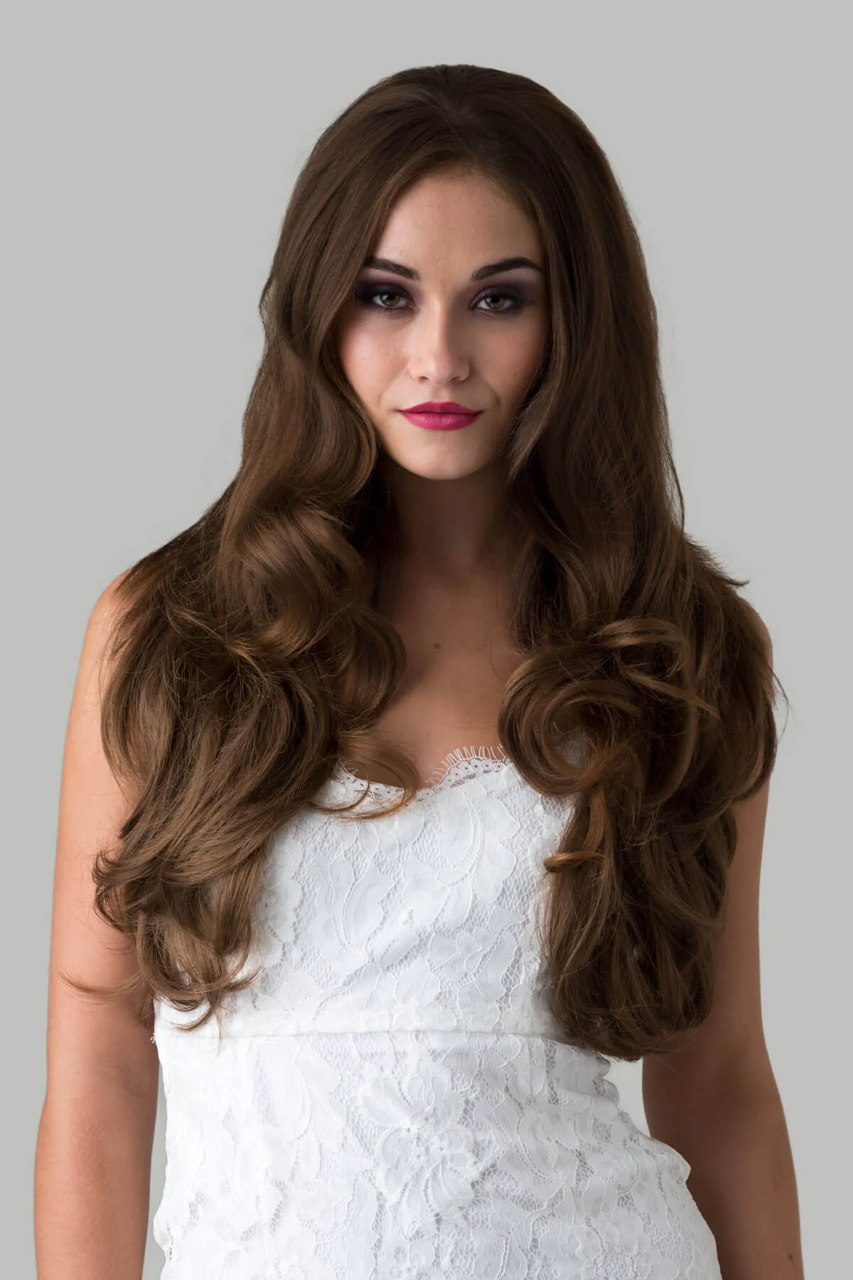 Simone - Bouncy Blowout Style Long Layered Brown Half Wig - Image 27