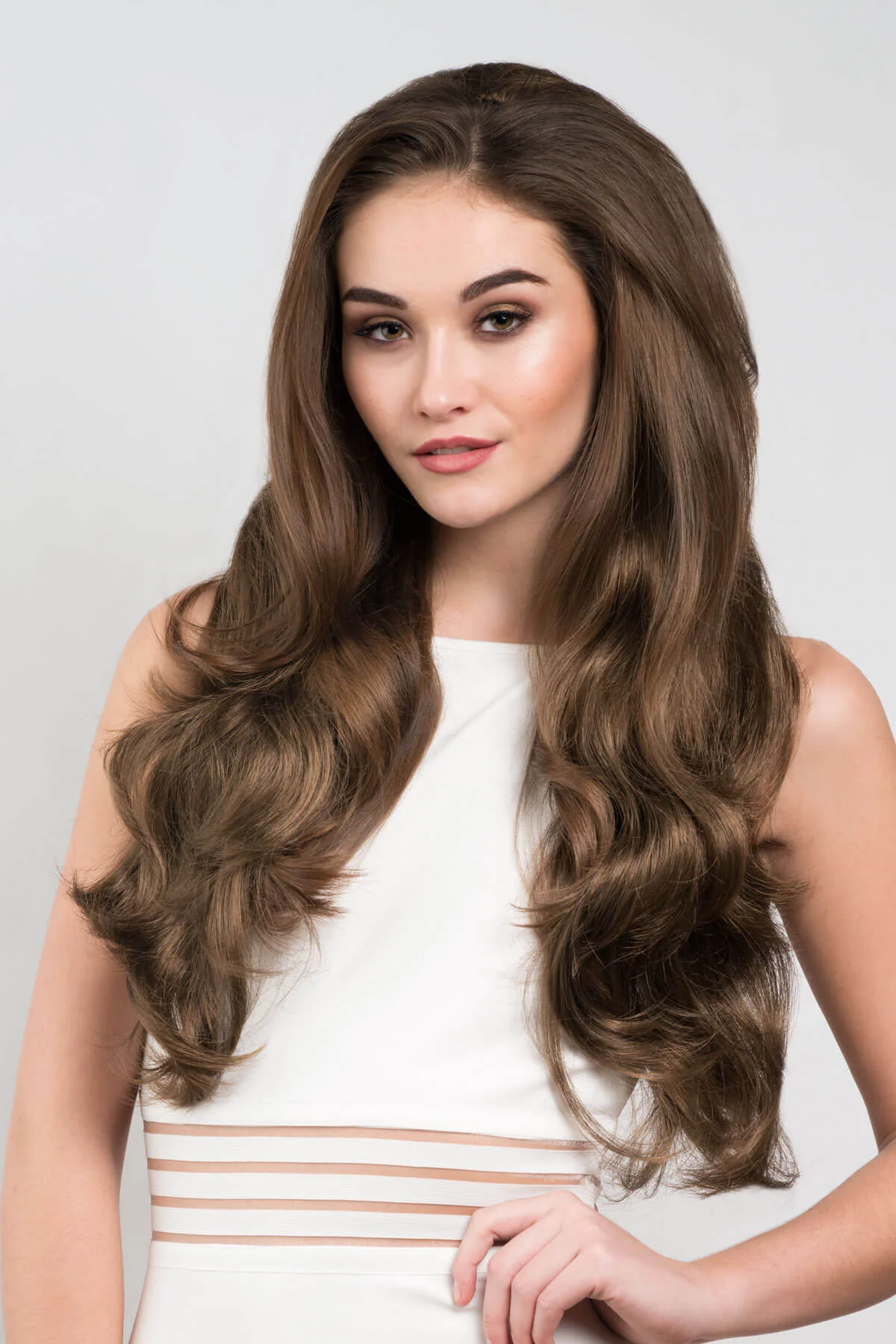 Chelsea - Super Full Volume Long Loose Curls Brown  Half Wig - Image 10