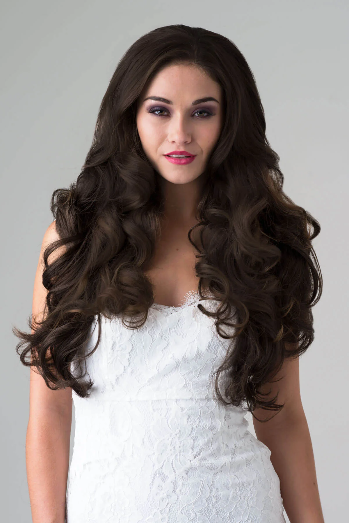 Chelsea - Super Full Volume Long Loose Curls Brown  Half Wig - Image 4