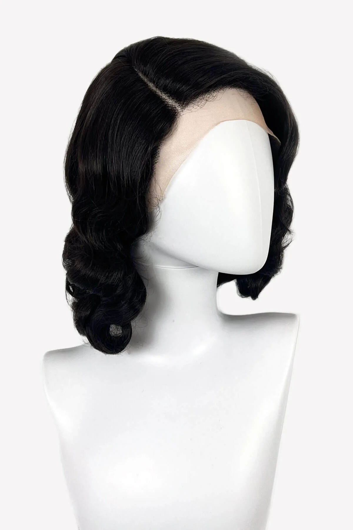 Brown lace front wig, pinup/vintage style, mid length with finger waves: Hattie - Image 3