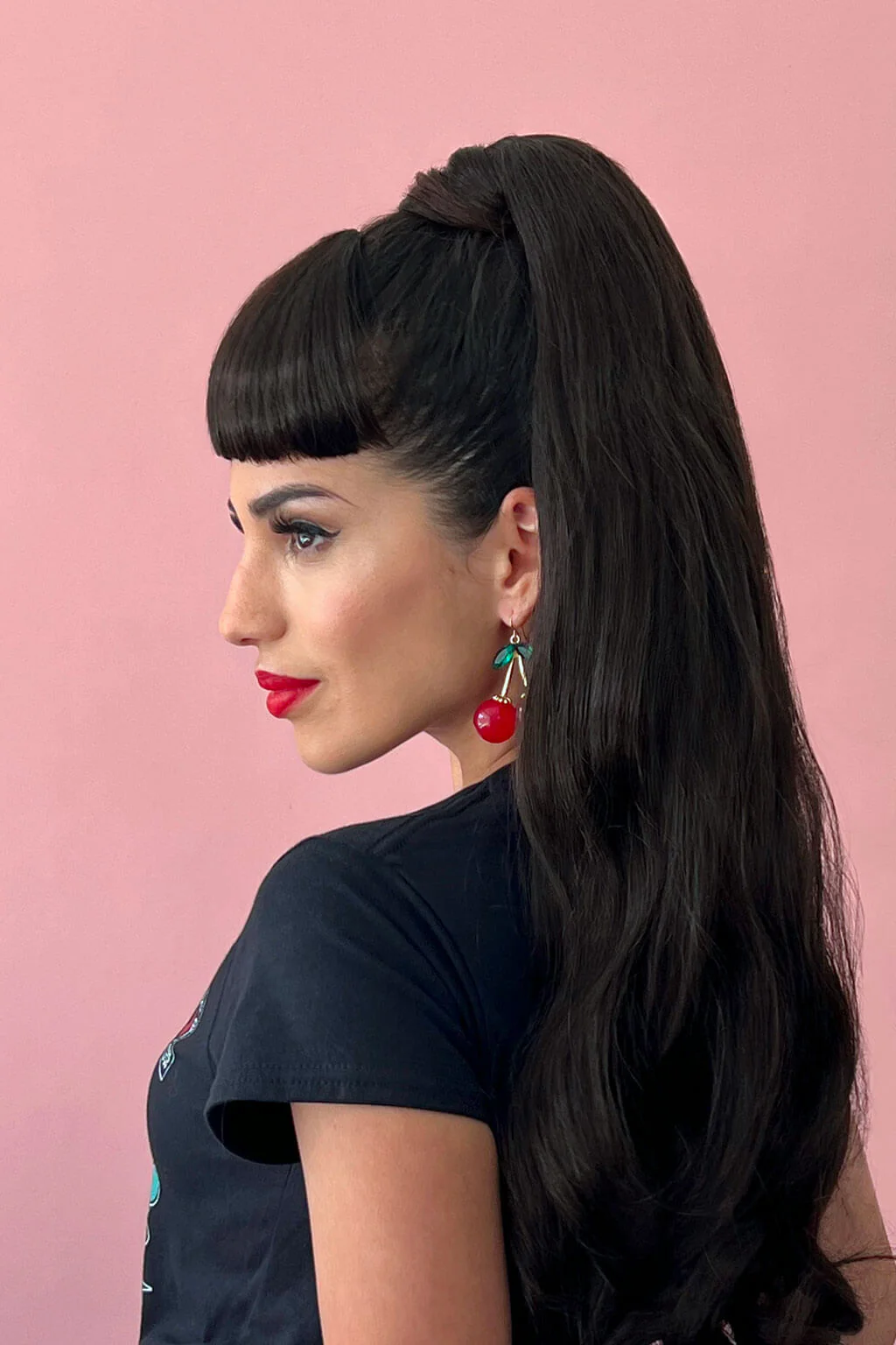 Clip-in fringe hairpiece/clip-in micro-bangs, thick, straight retro rockabilly style: Ida - Image 2