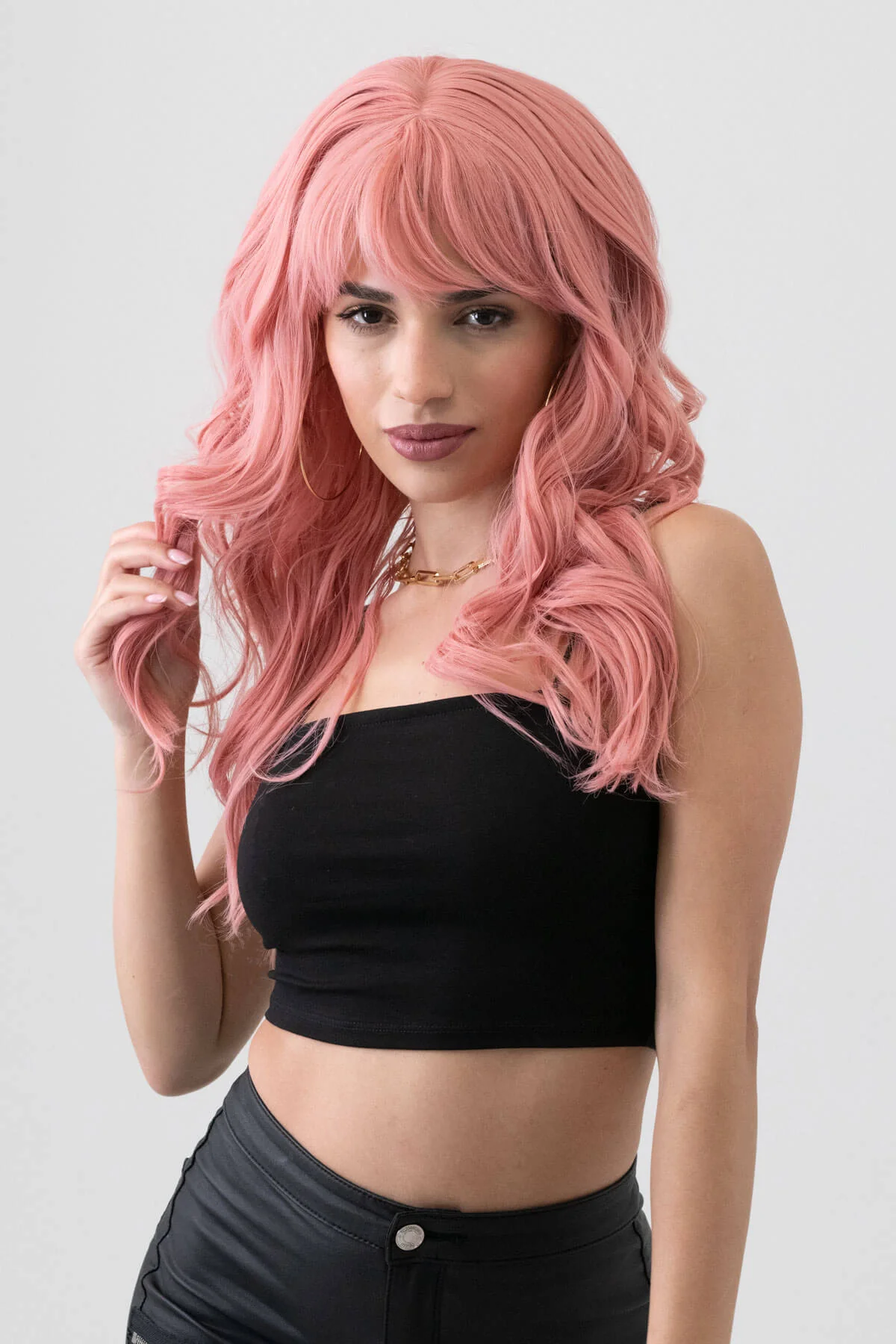 Dusty pastel pink wig with long cascading waves: Rosalie - Image 2