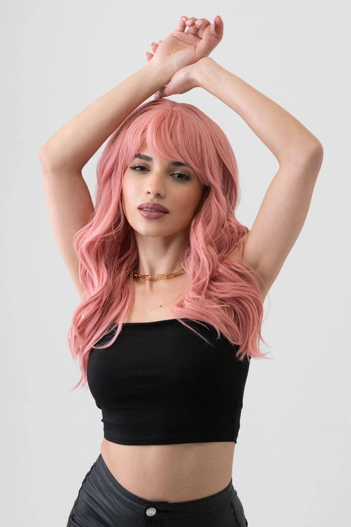 Dusty pastel pink wig with long cascading waves: Rosalie - Image 3