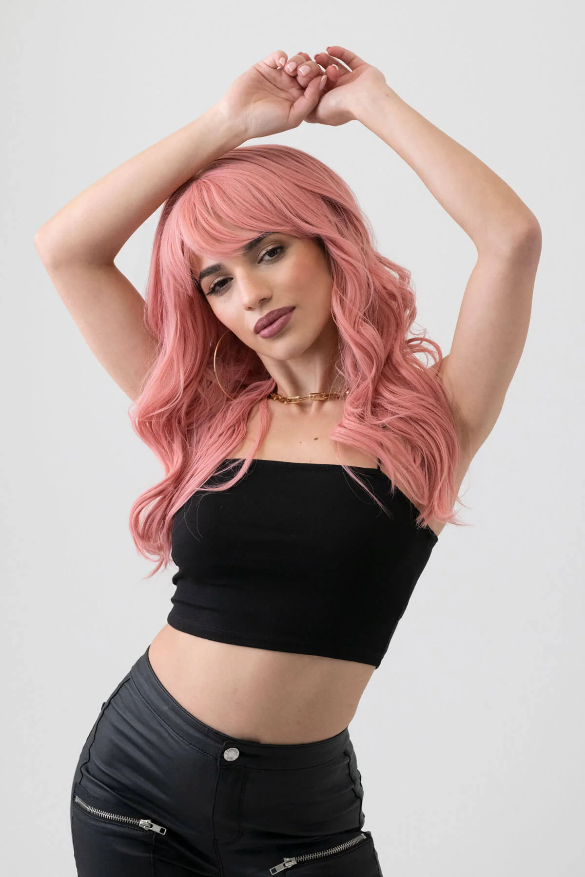 Dusty pastel pink wig with long cascading waves: Rosalie - Image 4