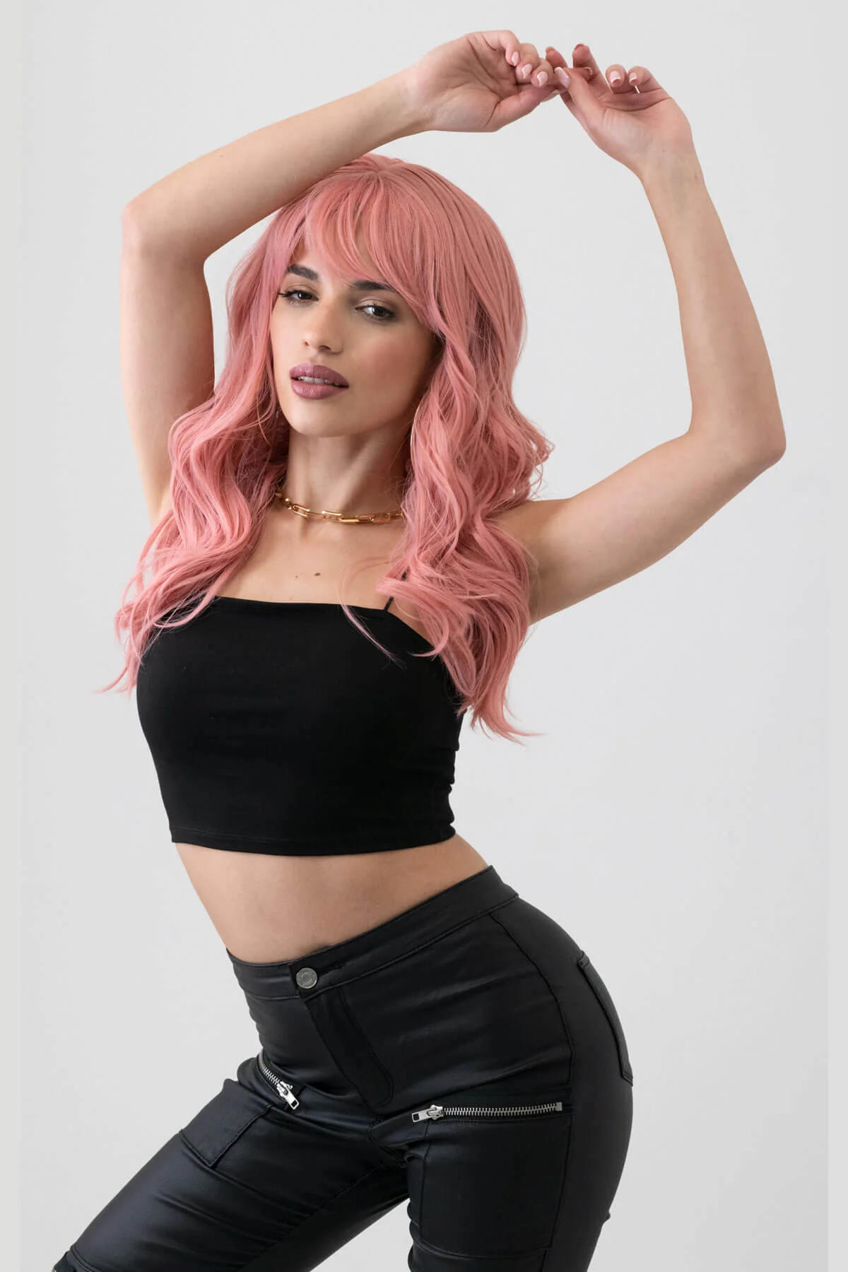 Dusty pastel pink wig with long cascading waves: Rosalie - Image 5