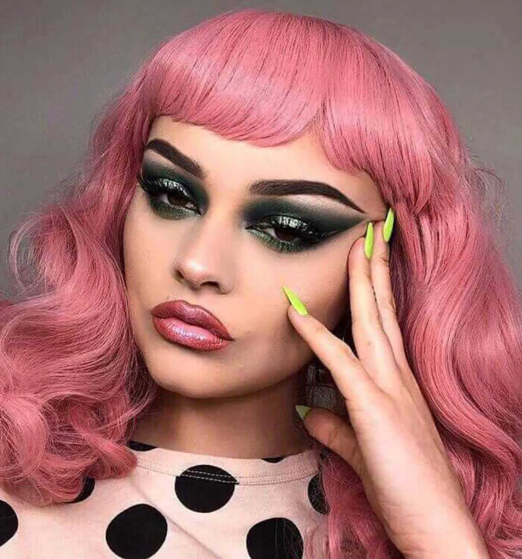 Pink pinup style wig, with finger waves and a short fringe: Stevie - Image 7