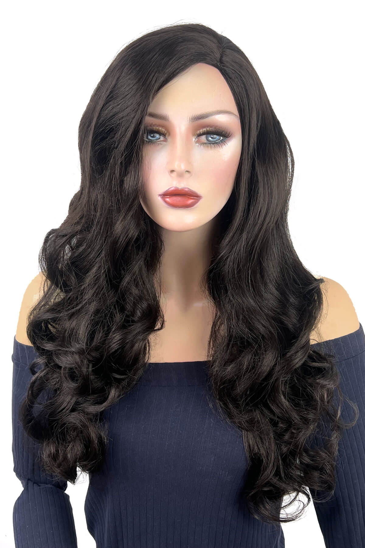 Long, brown wig, with wonderful loose waves and curls and a sweeping fringe: Leonie - Image 2