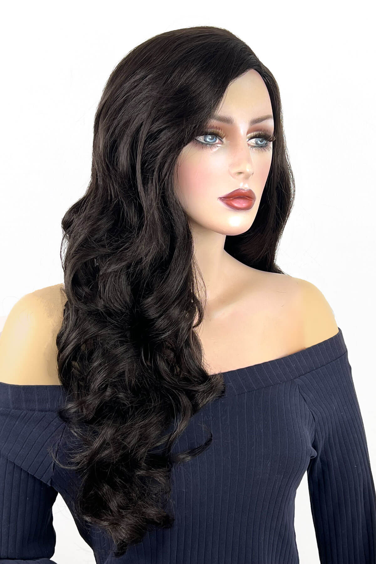 Long, brown wig, with wonderful loose waves and curls and a sweeping fringe: Leonie - Image 3