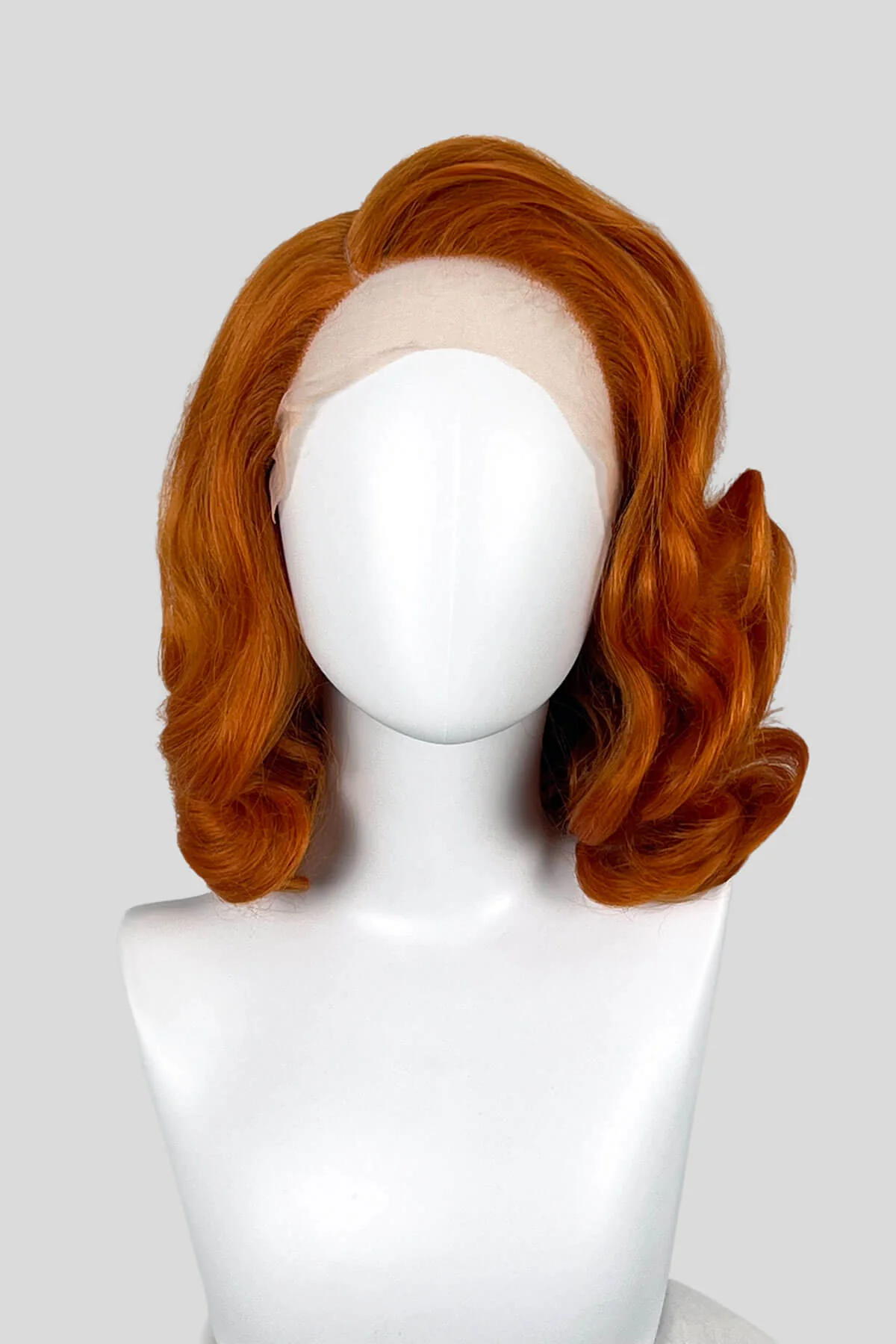 Ginger lace front wig, pinup/vintage style, mid length with finger waves: Flora