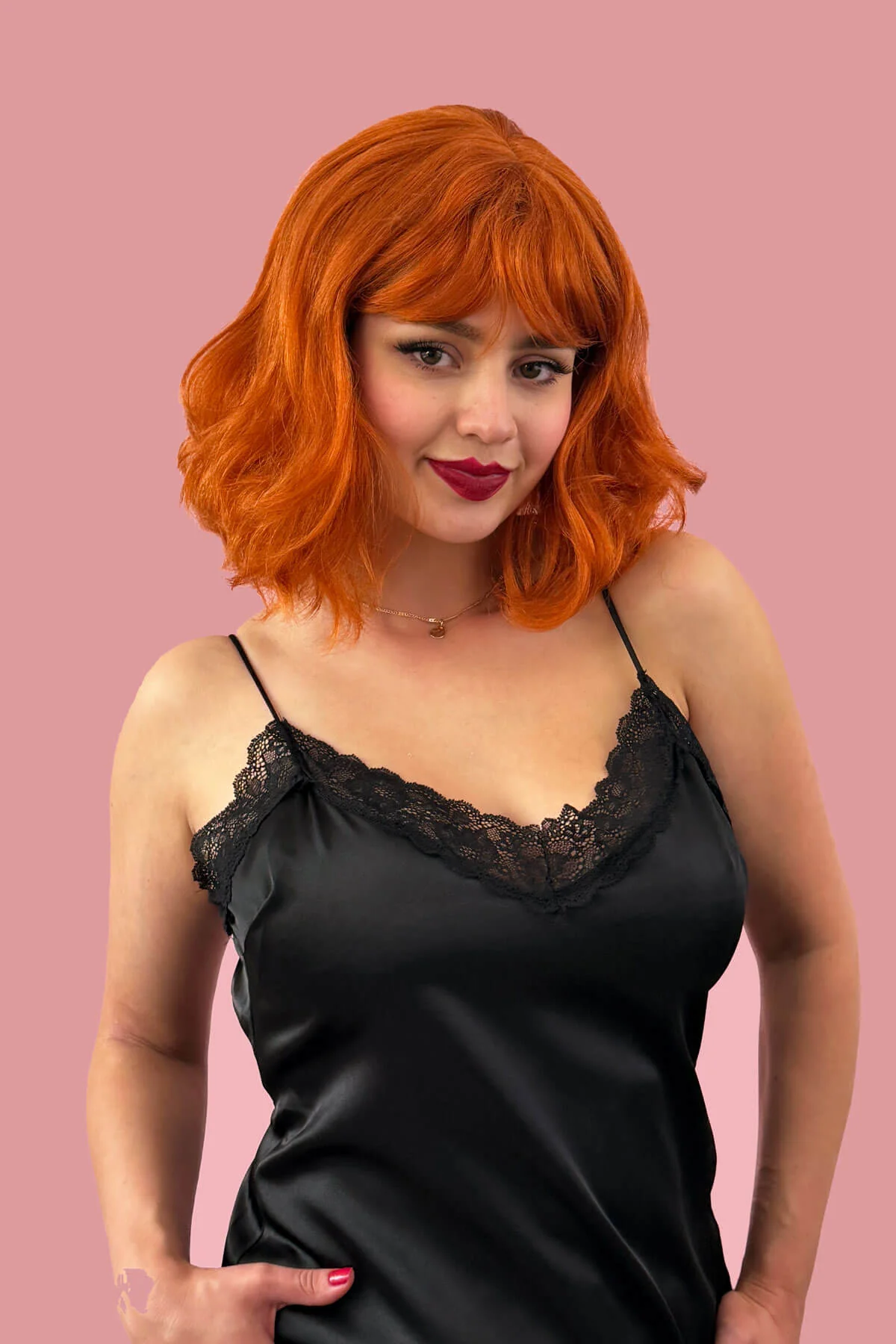 Ginger long wavy bob (lob) wig with swept fringe: Rusty - Image 2