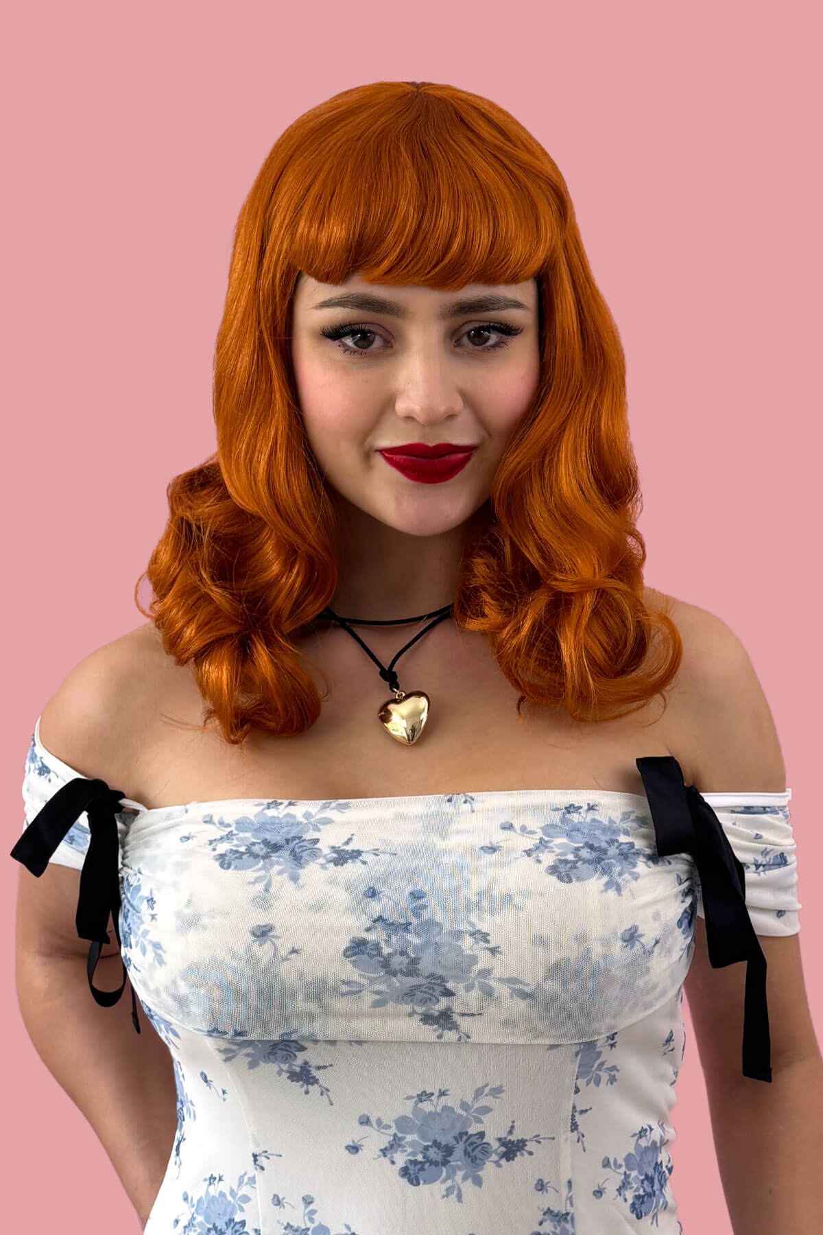 Ginger pinup style wig, finger waved with short fringe: Sienna - Image 2