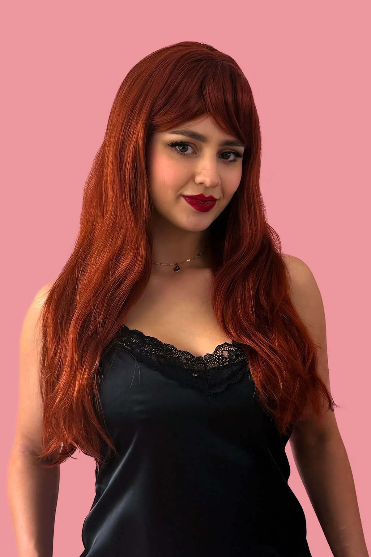 Gingery-red wig with mermaid waves and swept fringe: Roisin - Image 2