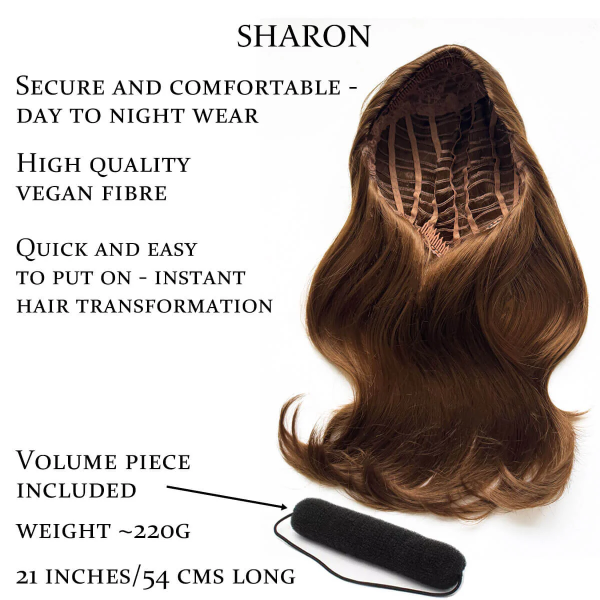Half wig hairpiece, long and wavy, Flexihair (Heat styleable) and volume ring for high crown: Sharon - Image 23