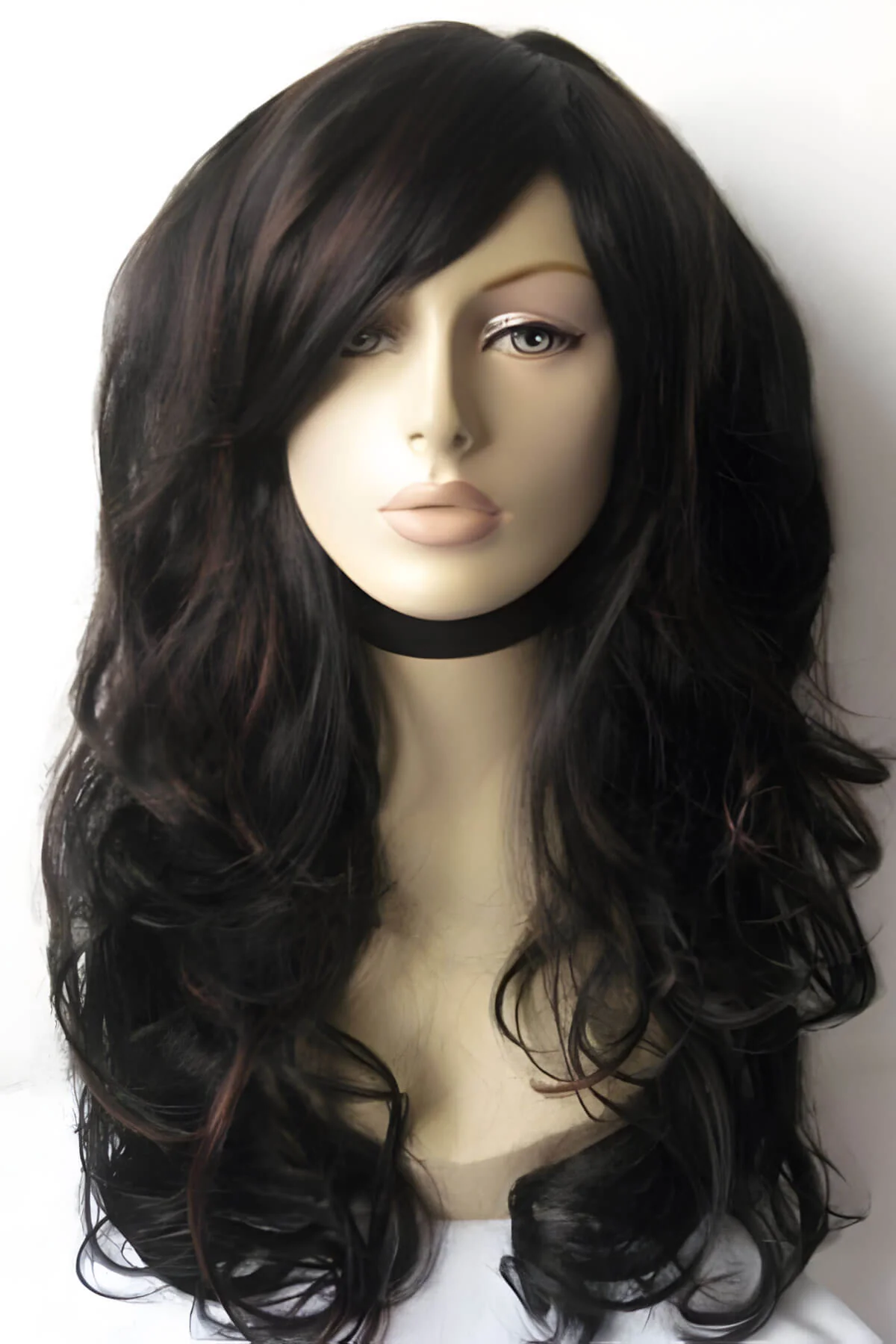 Long black wig with auburn highlights and gentle waves: Emily - Image 4