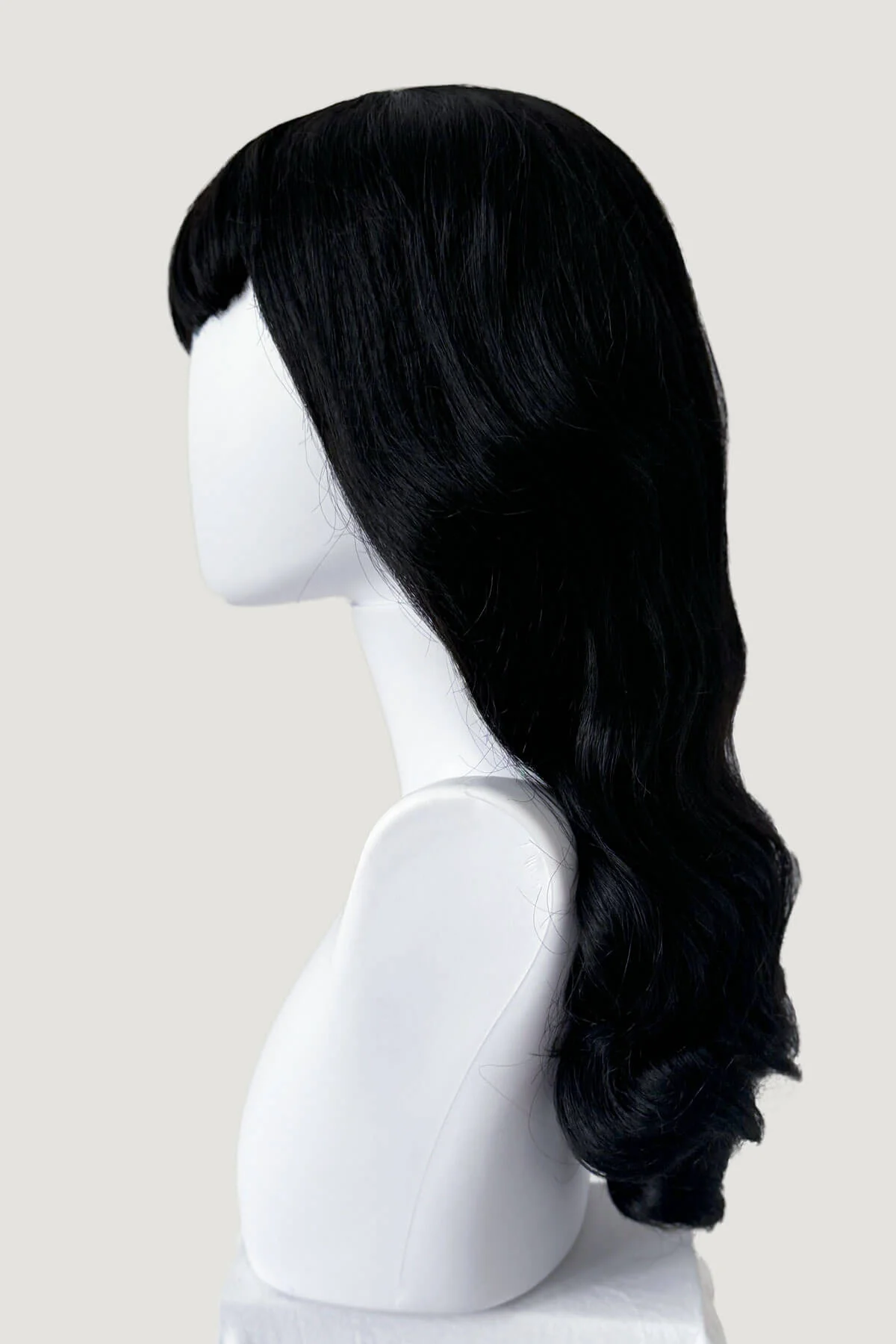 Long black pin-up style wig with platinum streak and retro fringe: Michelle - Image 5