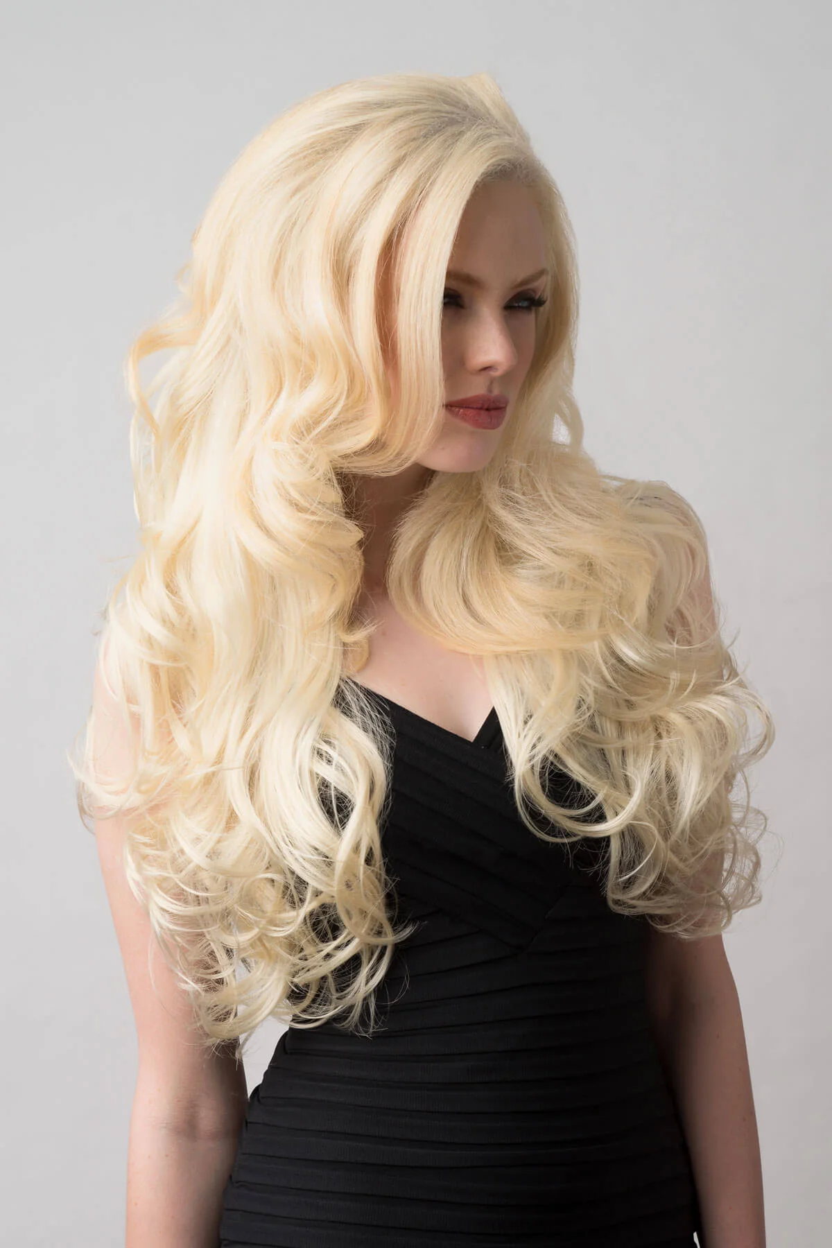 Long blonde 3/4 hairpiece (half wig), big loose curls: Zara - Image 6