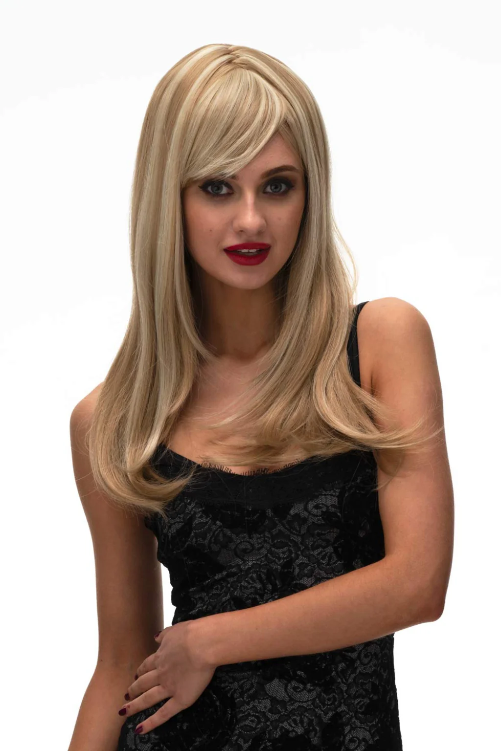 Long blonde wig, face framing with long, side-sweeping fringe: Ashley - Image 2
