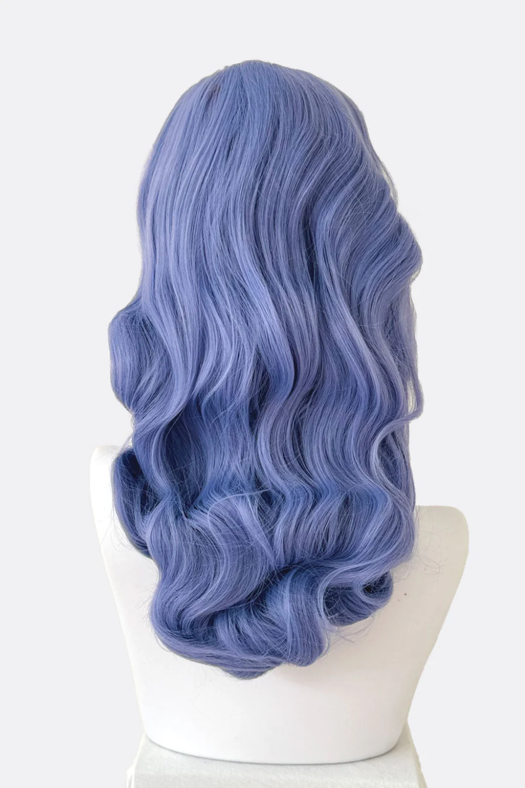 Long blue-purple wig with short fringe and long hollywood waves: Ophelia - Image 3