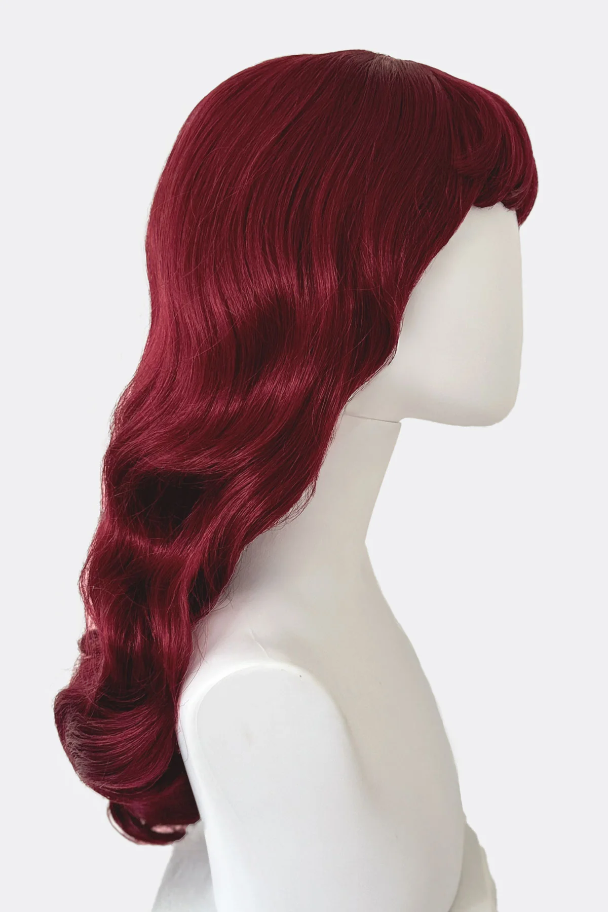 Long cherry red pin-up wig, gently wavy with short fringe: Maeve - Image 5