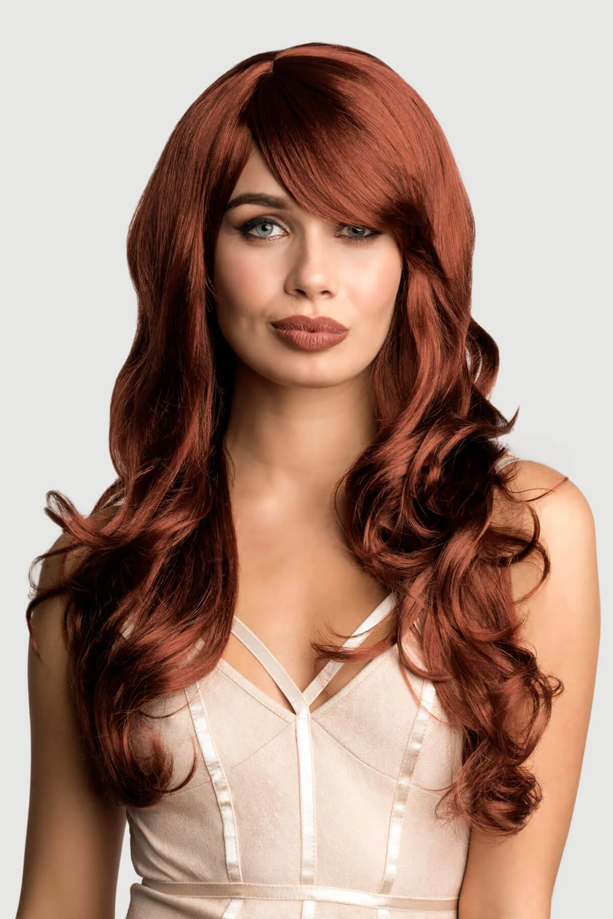 Long copper red wig with gentle waves: Kelly