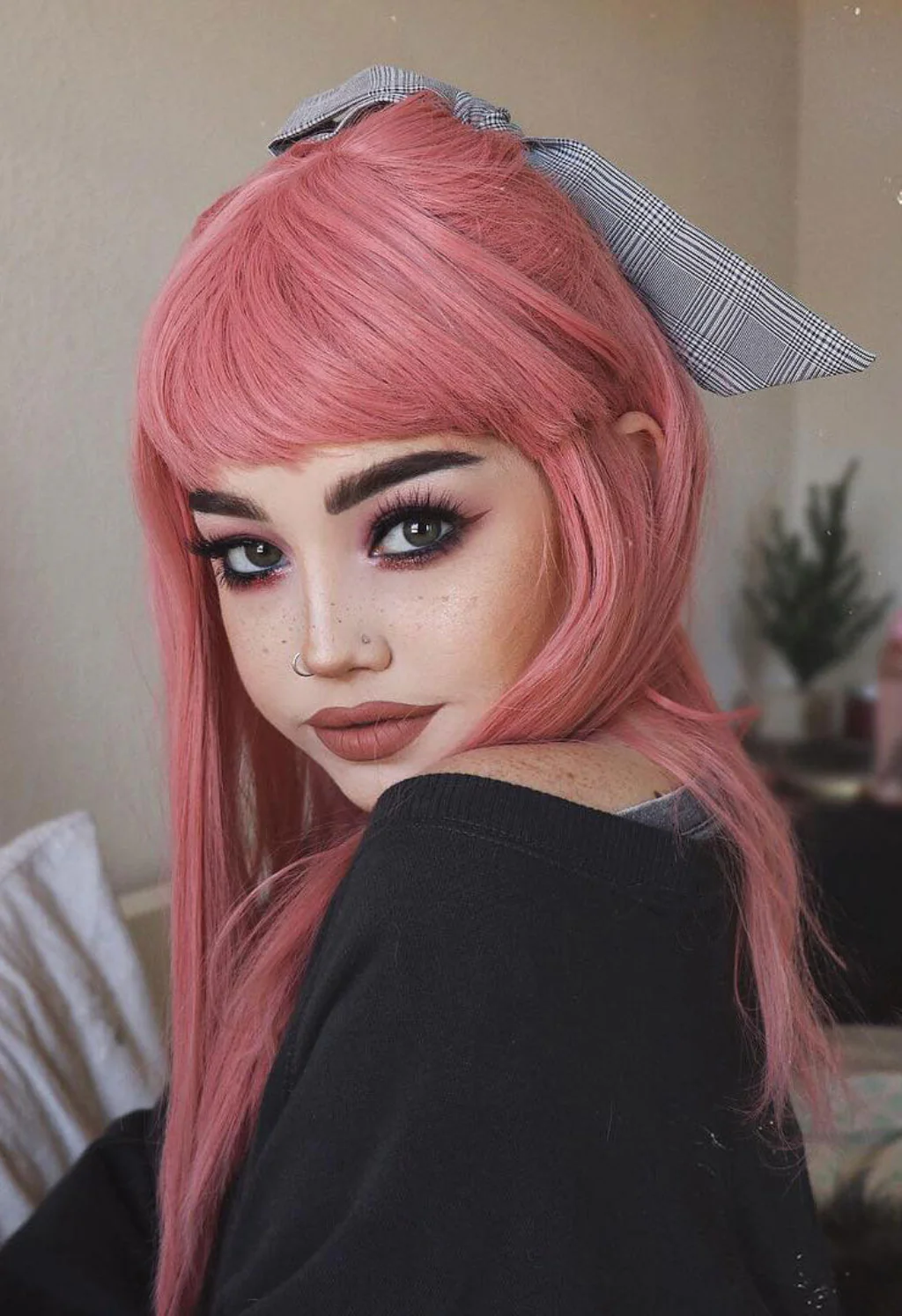 Long Pink Wig With Short, Straight Fringe: Stephanie - Image 10