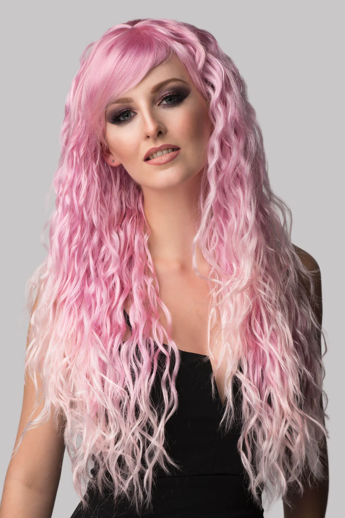 Crimped pink wig, long, in two colour pink ombre: Peony