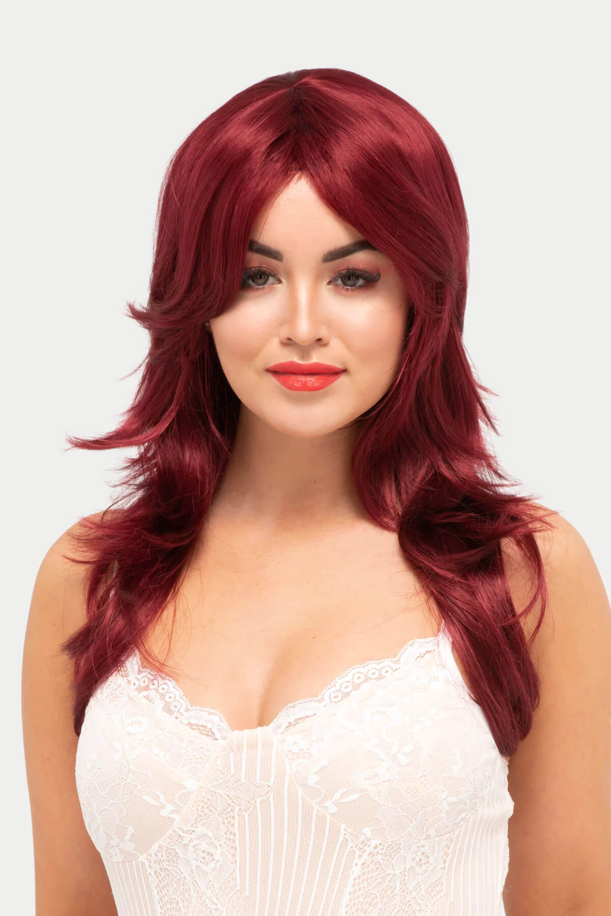 Long red wig, layered with flicked out feathered layers: Salome - Image 3