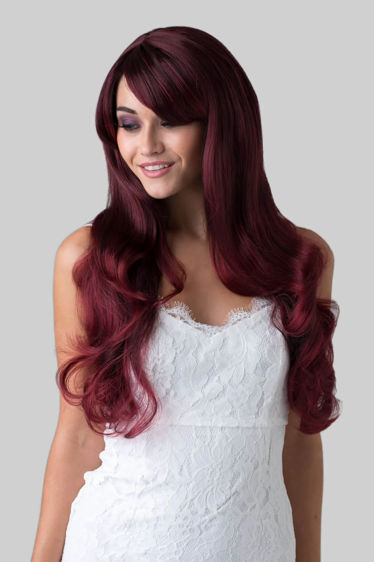 Long red wavy wig with black lowlights: Anji
