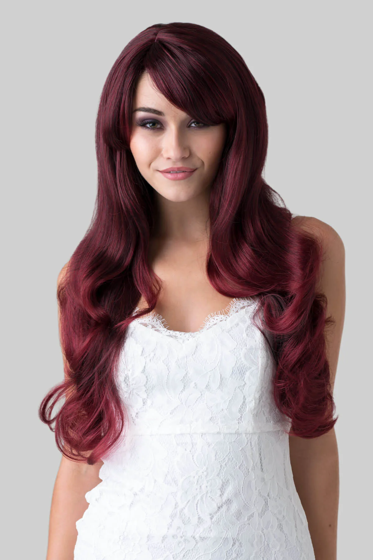 Long red wavy wig with black lowlights: Anji - Image 2