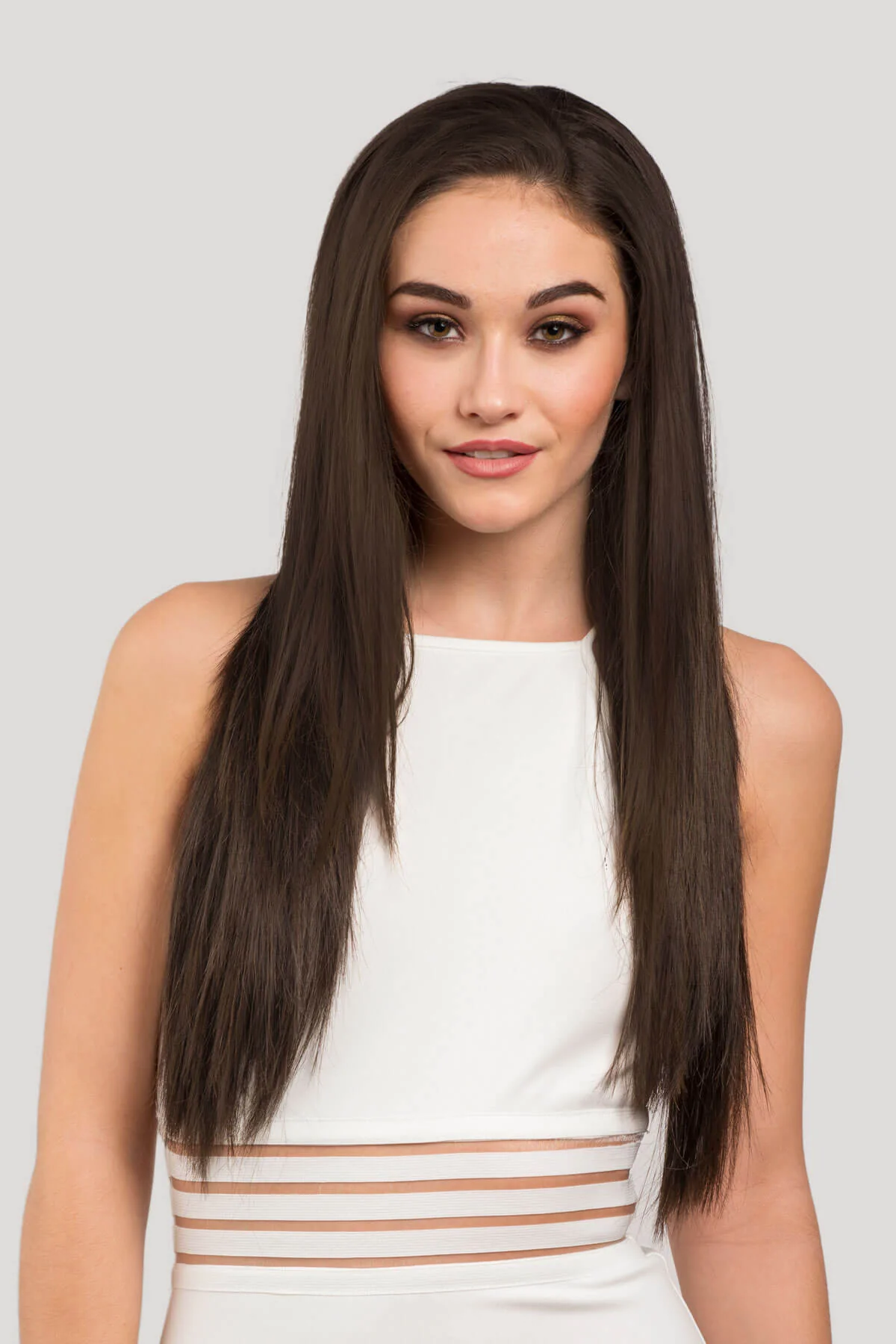 Faye - Poker Straight Sleek Extra Long Brown Half Wig